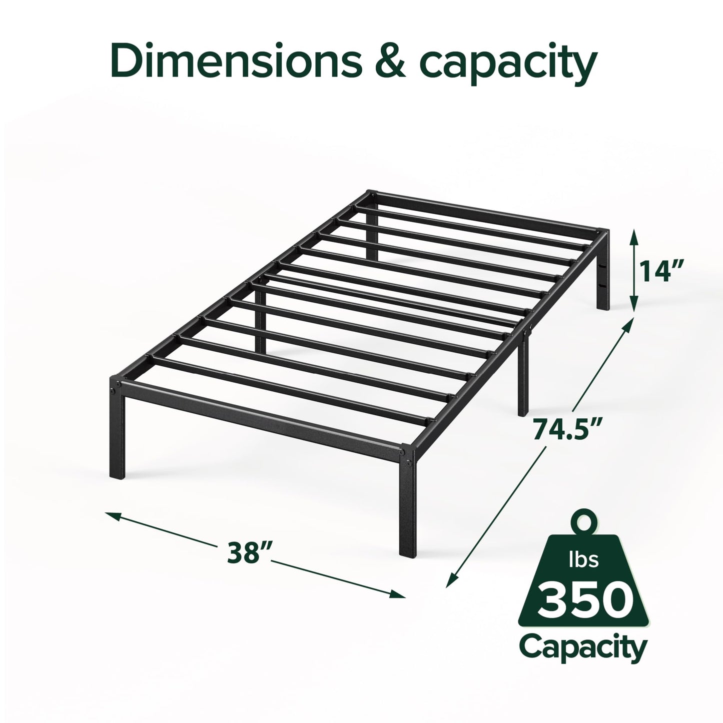 Zinus 14 Inch Elias Metal Platform Bed Frame, Steel Support, No Box Spring Needed, Easy Assembly, Twin