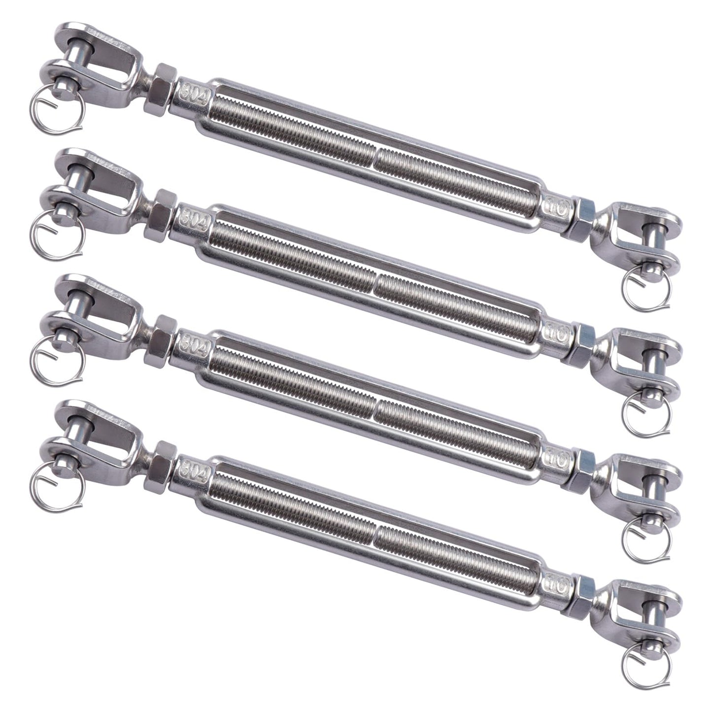 LordHardware 4Pcs Stainless Steel 3/8 Inch M10 Jaw and Jaw Turnbuckles for Tensioning Cable Rope Chain, 1200 lbs Load