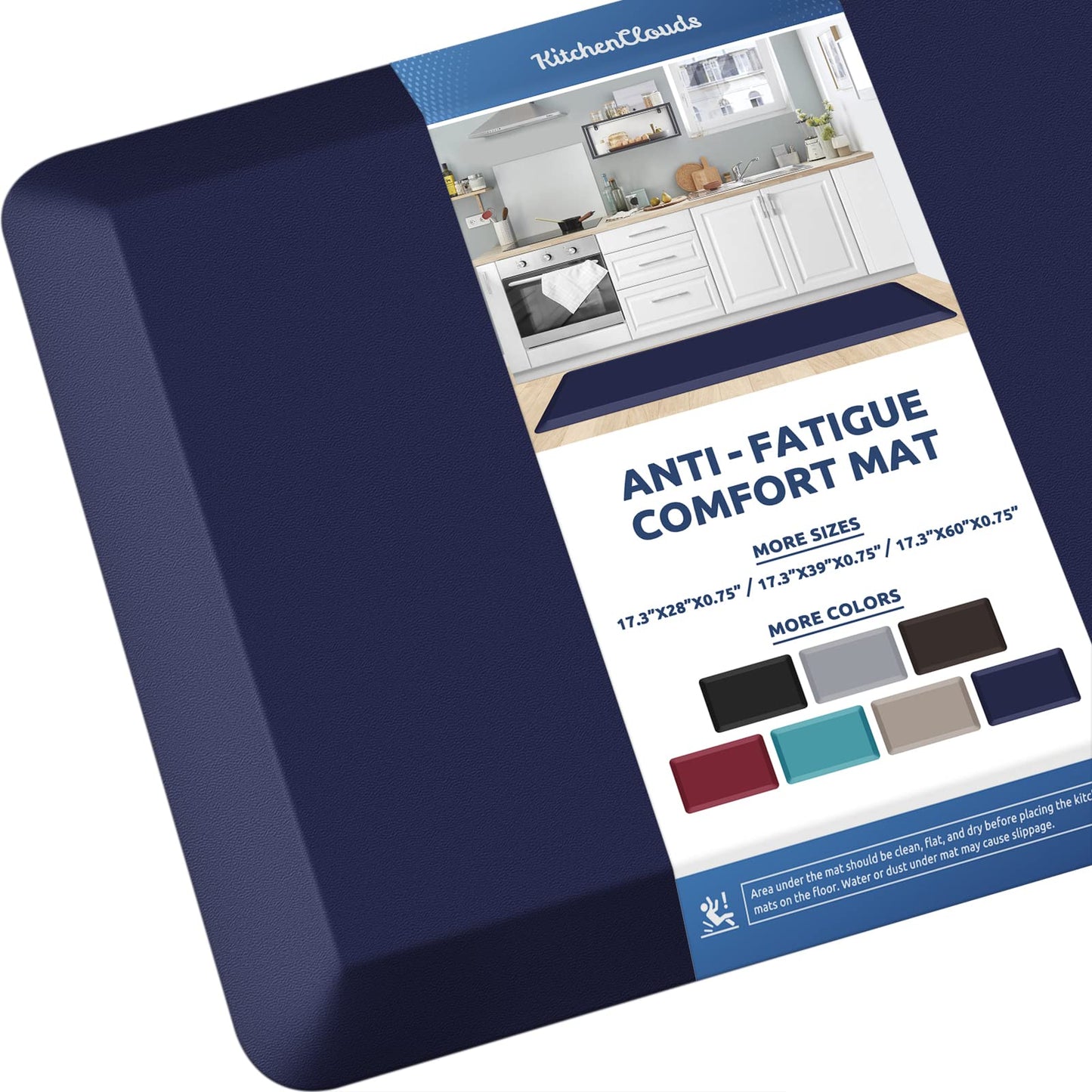 KitchenClouds Kitchen Mat Cushioned Anti Fatigue Kitchen Rug 0.8inch Waterproof Non Slip Kitchen Rugs and Mats Standing Desk Mat Comfort Floor Mats for Kitchen Sink Office (17.3"x60",Blue)