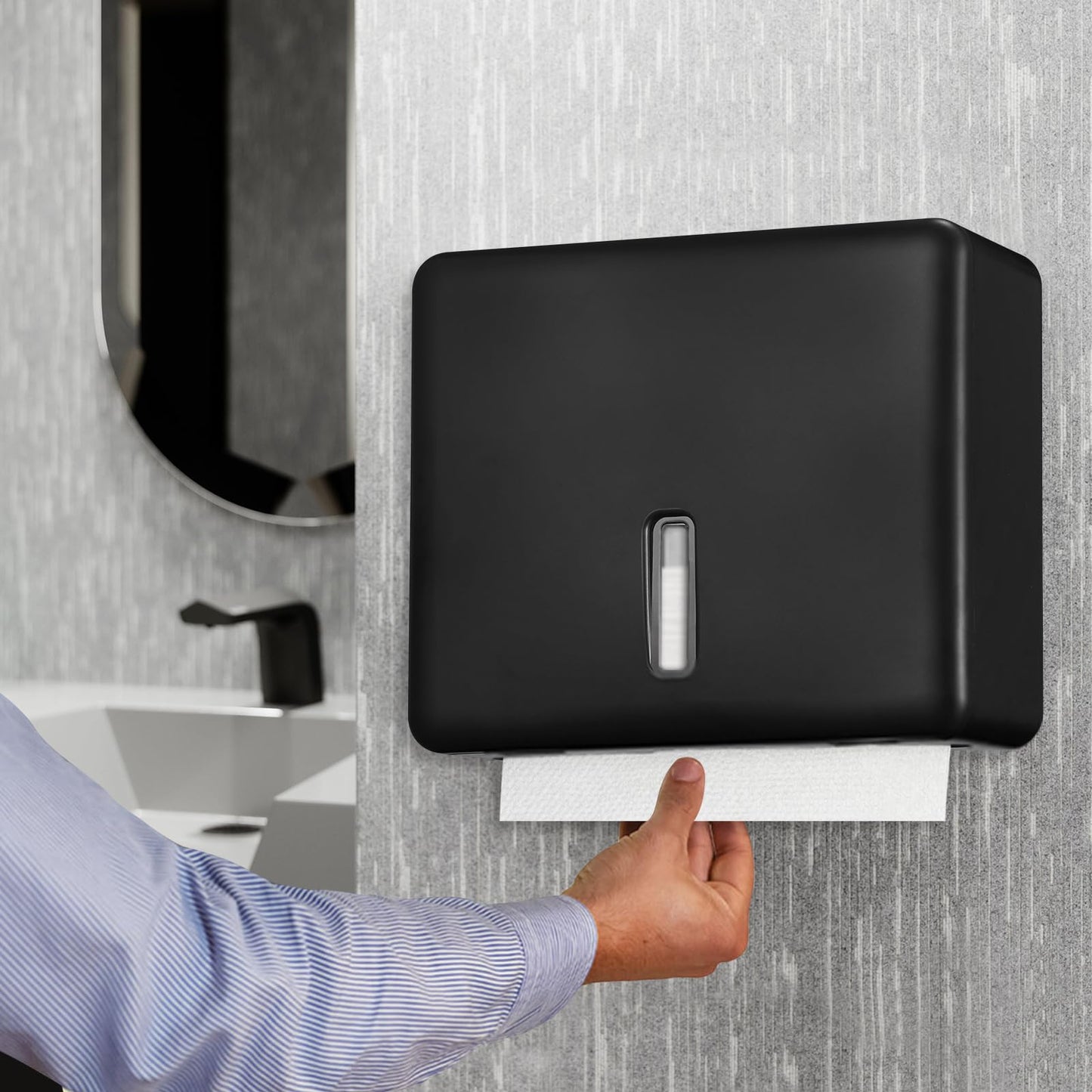 Stardrix 2-Pack Multifold Paper Towel Dispenser Wall Mount (Black) – Large Capacity C-Fold, Trifold, and Folded Commercial Hand Towel Holder for Bathroom & Restroom – Adhesive or Screw Mounted