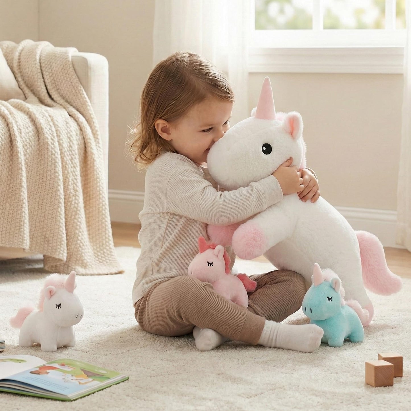 WEIGEDU Unicorn Mother and Kids Plush Toy Stuffed Animals - 4 in 1 Plush Mommy Unicorn PlaySet with 3 Babies Unicorns, Set of 4, 18 inches
