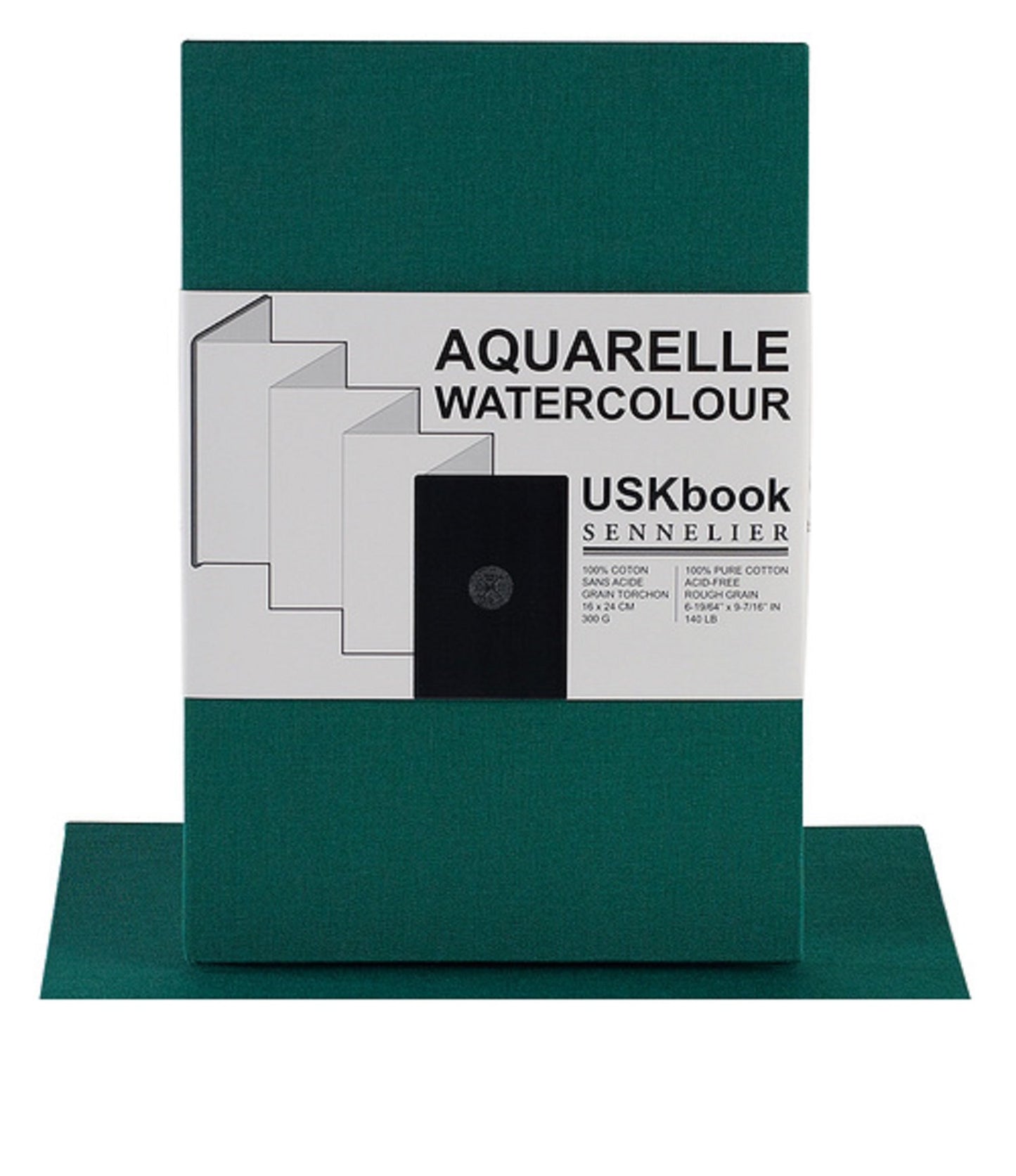 Sennelier USKbook - Watercolour Hardback Concertina - Green Linen Cover Book - Rough Grain - 300 GSM - 16 x 24 cm