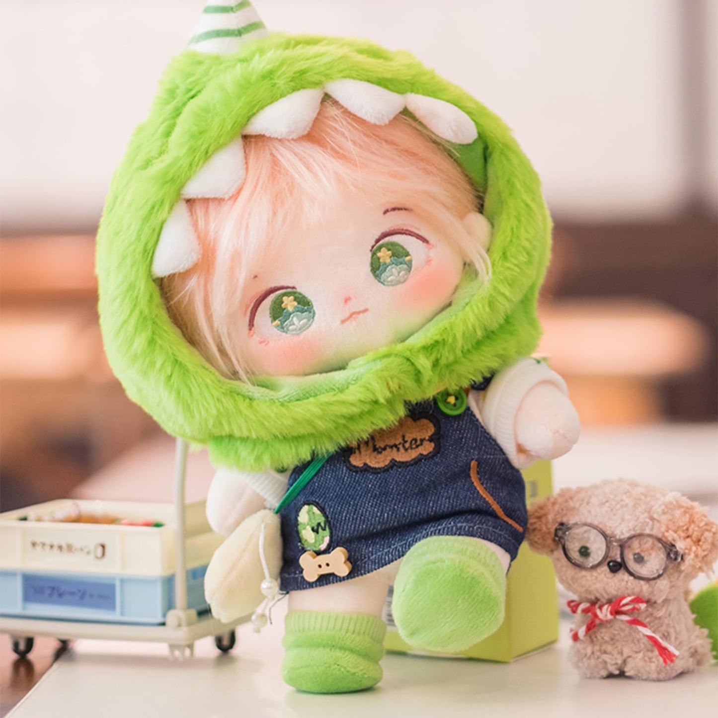 CALEMBOU 20cm Plush Doll, Cute Soft Stuffed Dress up Doll with Skeleton, Kawaii Plush Toys for Birthday with Clothes (Taoyaoyao + Dinosaur Exodus Set)