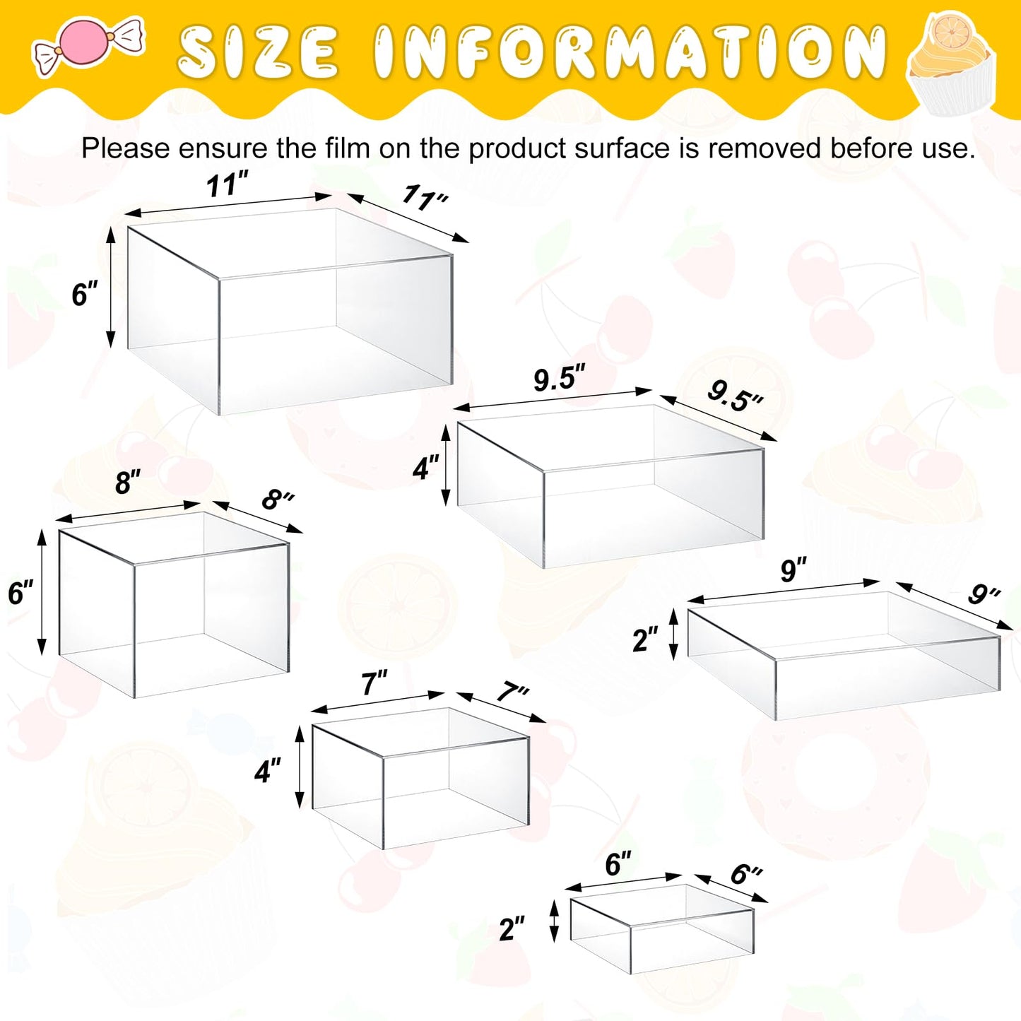 Leinuosen 6 Pcs Food Risers for Buffet Table Large Buffet Risers Acrylic Display Box Acrylic Cube Display Stands for Dessert Catering Supplies(Clear,6''7''8" 9" 10" 11'')