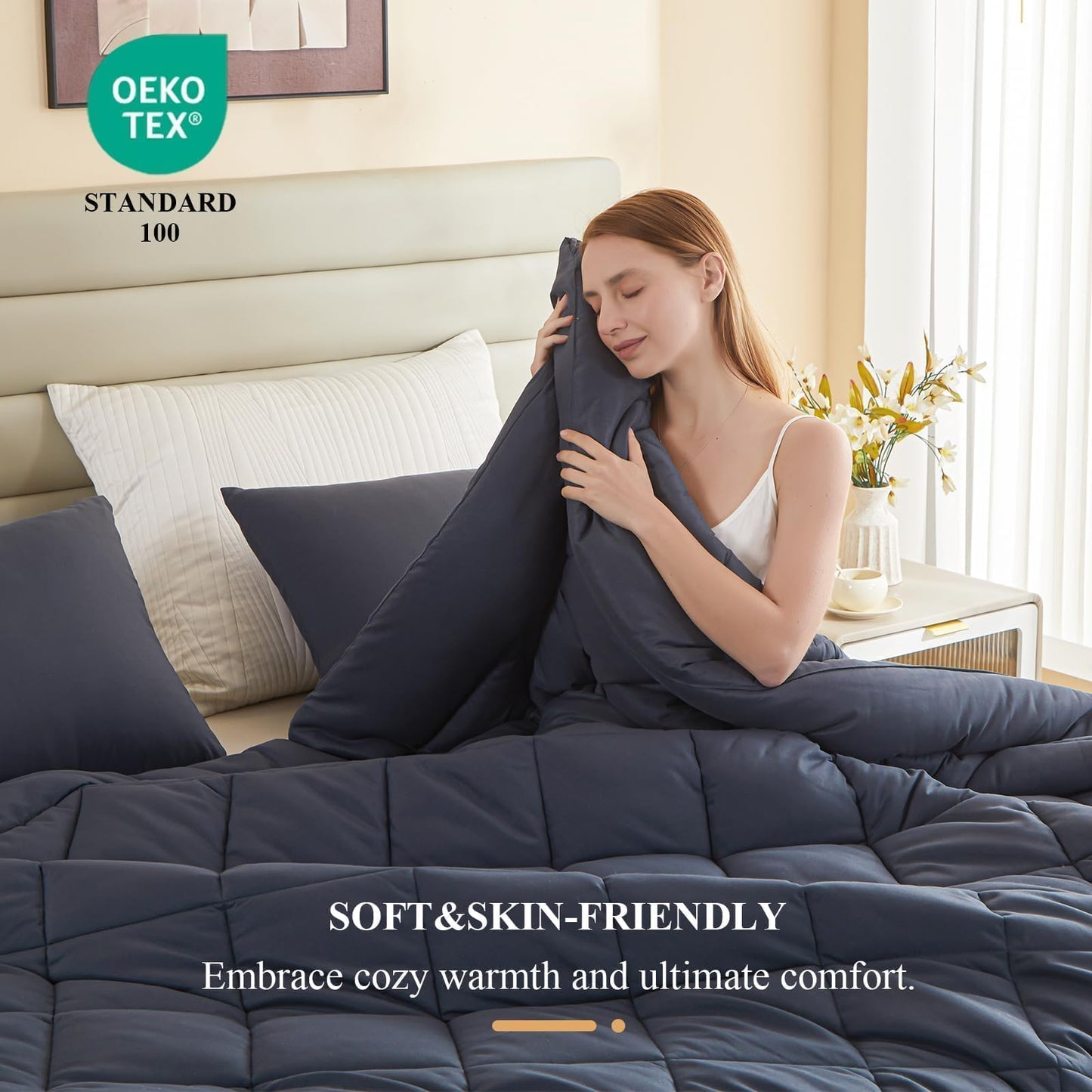 MIOTO 132x120 Alaskan King Comforter, Extra Large King Size Comforter Oversized, All Season Soft Lightweight Quilt Down Alternative Duvet Insert with 8 Corner Tabs(120x132, Grey)