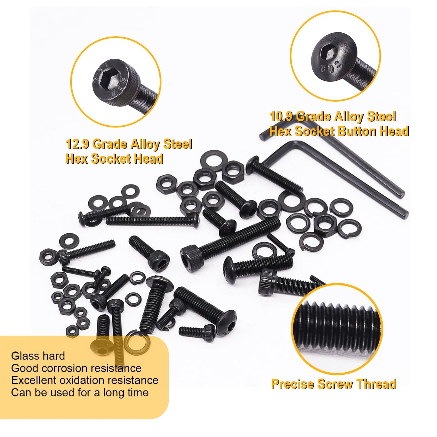 weideer 3670pcs M2 M3 M4 M5 Metric Screw Assortment Kit,Metric Bolt Assortment,12.9 Alloy Steel Hex Socket Head 10.9 Alloy Steel Hex Button Head Machine Screws Nuts Washers with Wrench