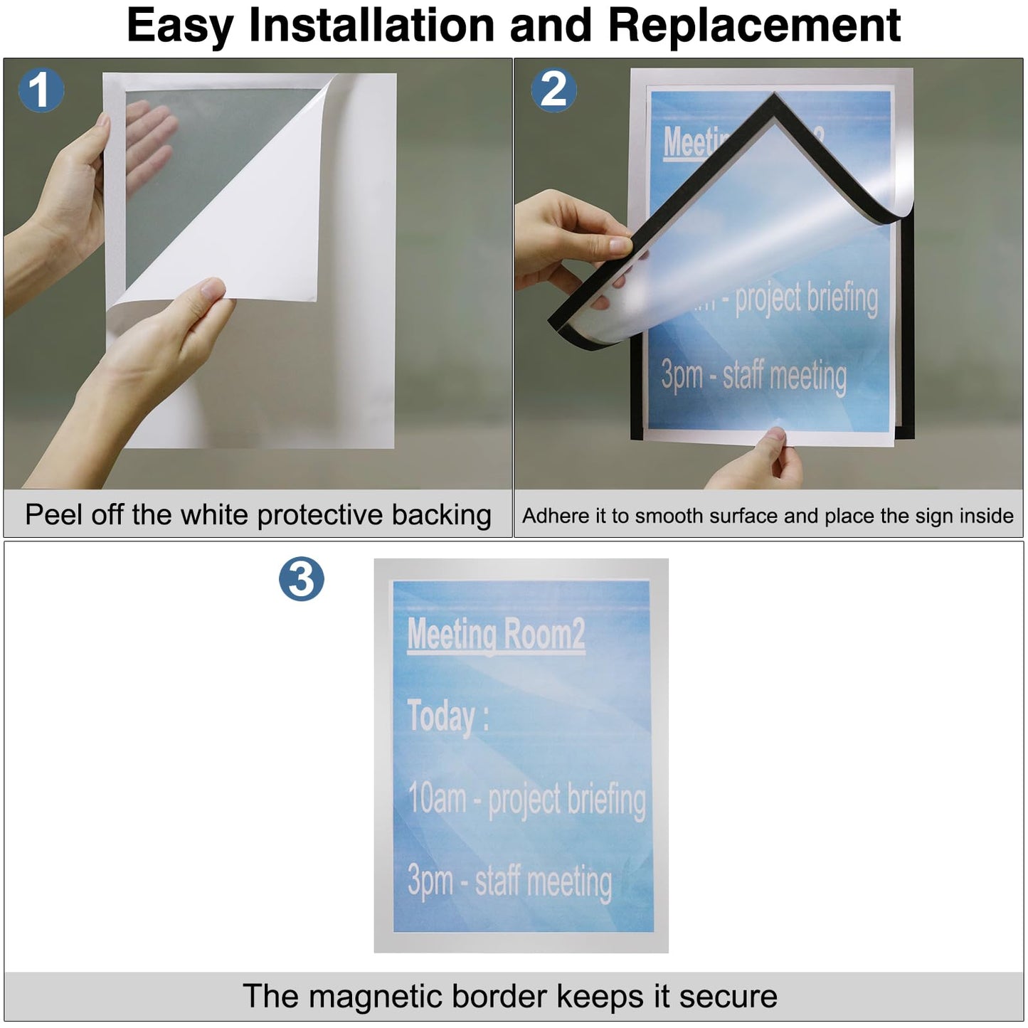 MFoffice Self-Adhesive Magnetic Document Sign Holder 8.5X11'',Silver,Pack of 10