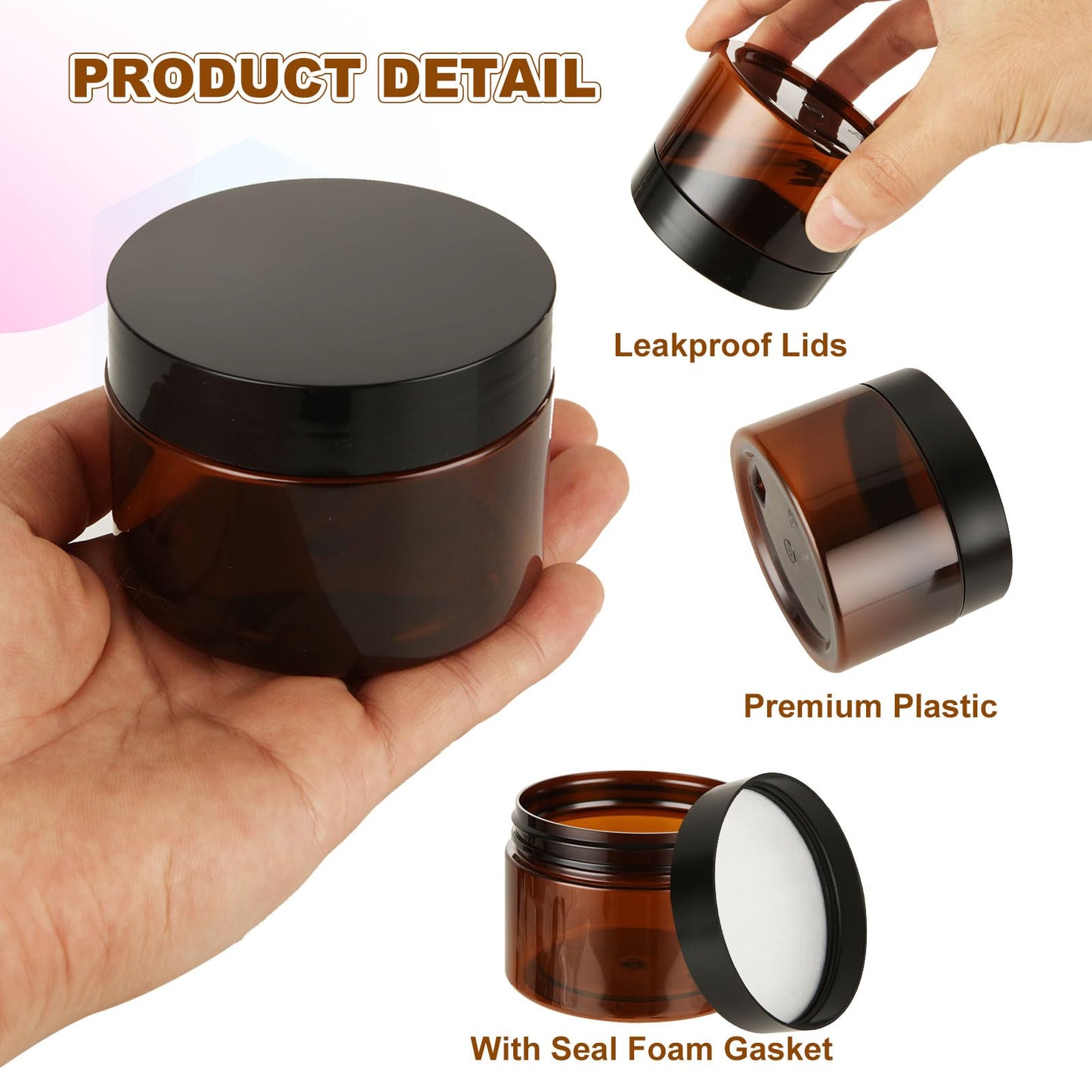 JMIATRY 50Packs 4OZ Plastic Amber Jars with Lids Refillable Ambers Plastic Jar 120ML/4 Ounce Empty Amber Containers for Cream, Cosmetic, Body Butter, Lotion