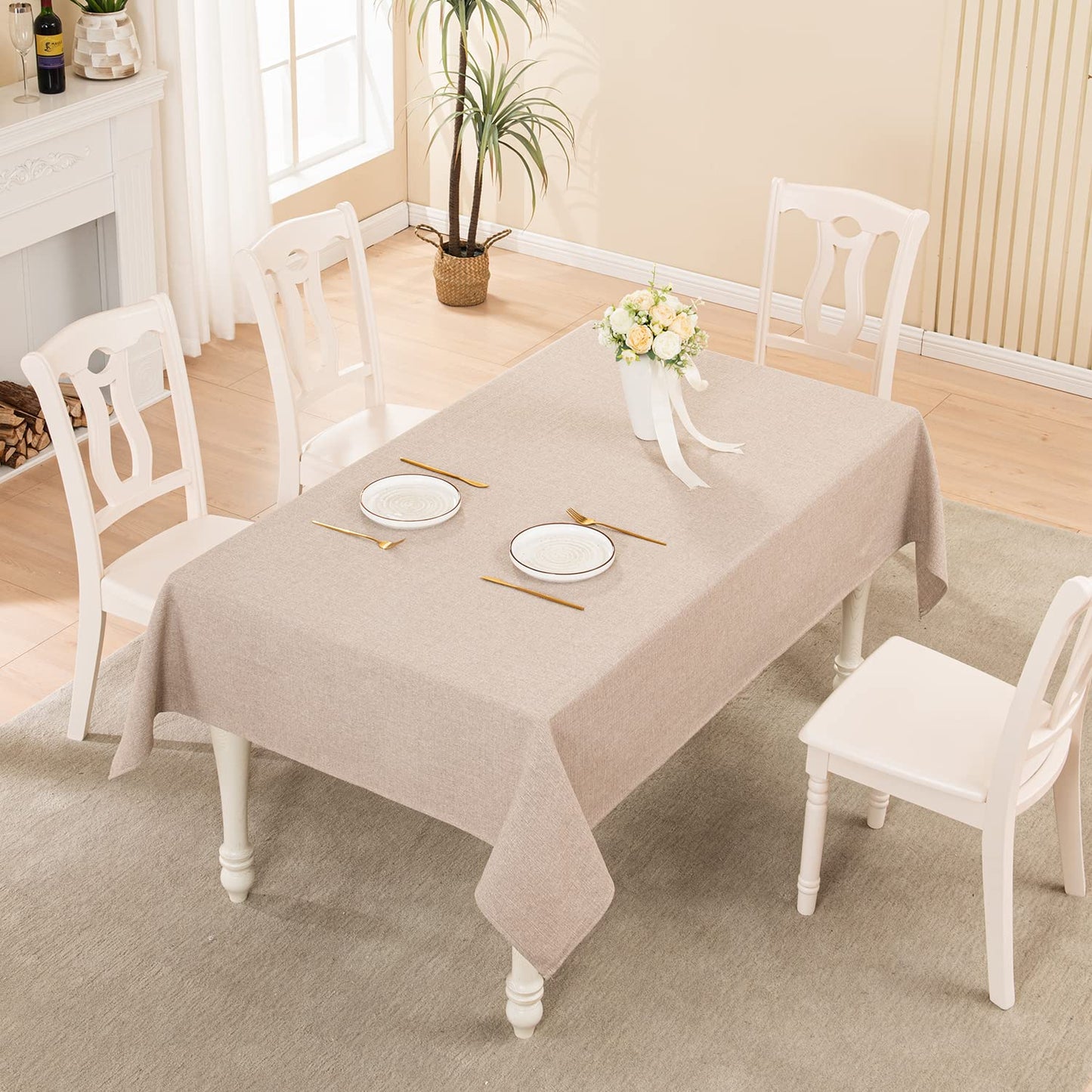 BALCONY & FALCON Rectangle Tablecloth Washable Wrinkle Resistant and Water Proof Table Cloth Decorative Linen Fabric Tablecloths for Dining Parties Kitchen Wedding and Outdoor Use (Beige, 57x118)