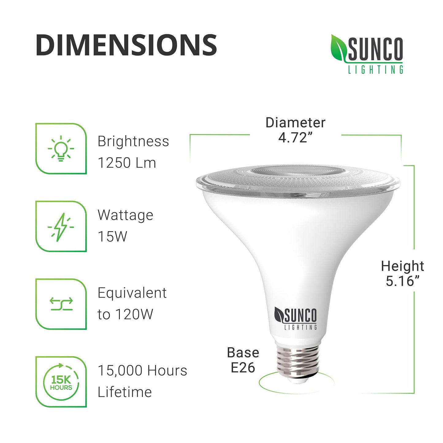 Sunco 6 Pack Outdoor LED Flood Light, Waterproof PAR38 Dusk to Dawn Bulb, 1250 LM, 120W Equivalent 15W, Exterior, Wet-Rated, 6000K Daylight Deluxe, E26 Base, UL