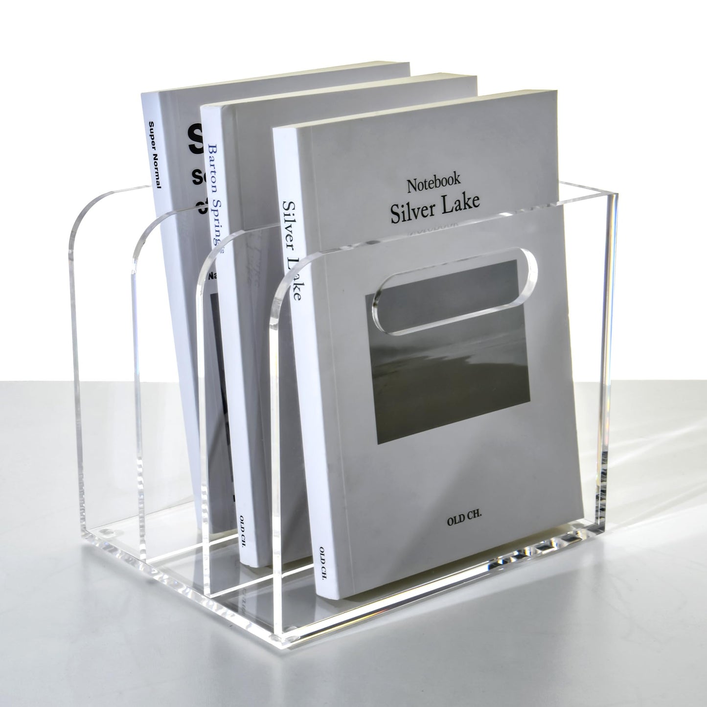 AIMOLLY Clear Acrylic Organizers - 3 Vertical Compartments Acrylic Folder Organizer & File Organizer, Desk Document Storage Bins for Magazines, Binders - Multipurpose Home Office Desk Organizer