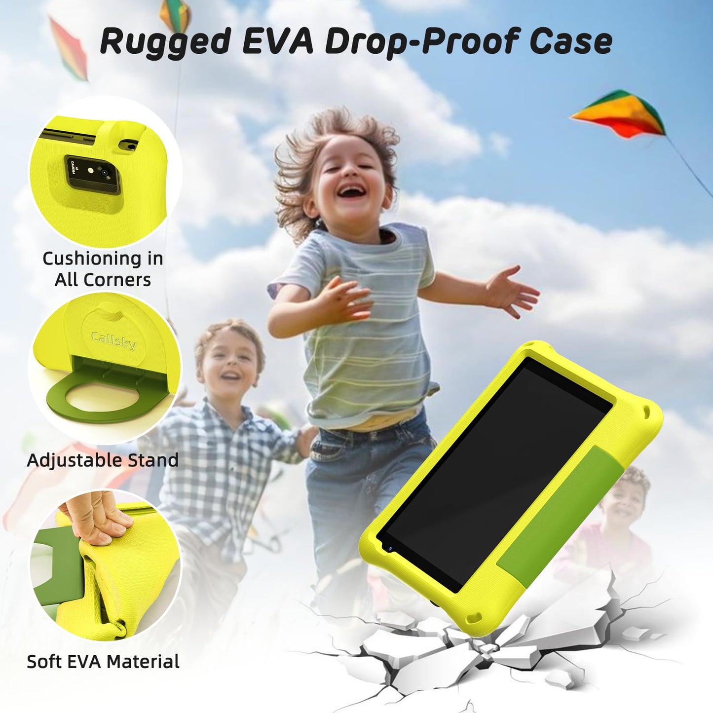 CALLSKY-NOTE Android 14 Kids Tablet 8 Inch Tablet for Kids Octa-Core 8GB+64GB Toddler Tablet with EVA Case Child Learning Tablet with YouTube, WiFi 6, Parental Control, Bluetooth 5.4, Yellow