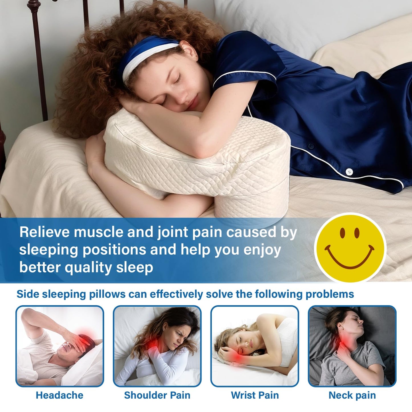 JZHLLA 5.5 Inch Pillow for Side Sleepers with Shoulder Pain Arm Channel Design, 40D Memory Foam for Support, Ergonomic Contour & Skin-Friendly Cover Relieves Pressure for Comfortable Sleep