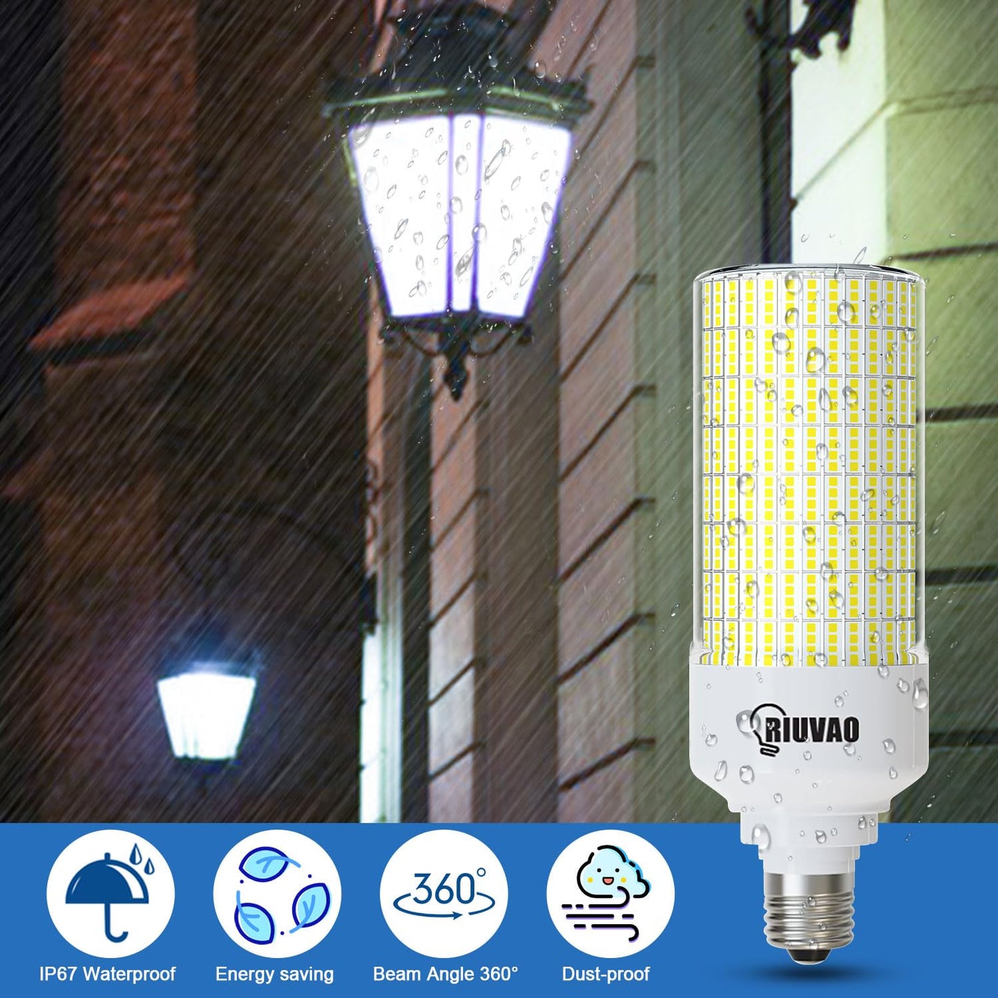 RIUVAO Led Corn Light Bulb 2 Pack, 800W Equivalent 5000K Daylight 12000Lm Super Bright E26/E39 Base 8W Led Bulbs, Replace Metal Halide HID CFL Bulb for Outdoor Indoor Area