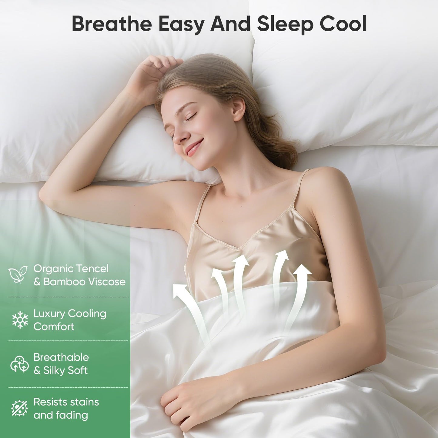 Luxury Organic Tencel & Viscose from Bamboo Cooling Sheet Set,Silky Soft Lyocell Sheets with Deep Pocket, Hypoallergenic & Breathable Bedding with Pillowcases (White, Queen)