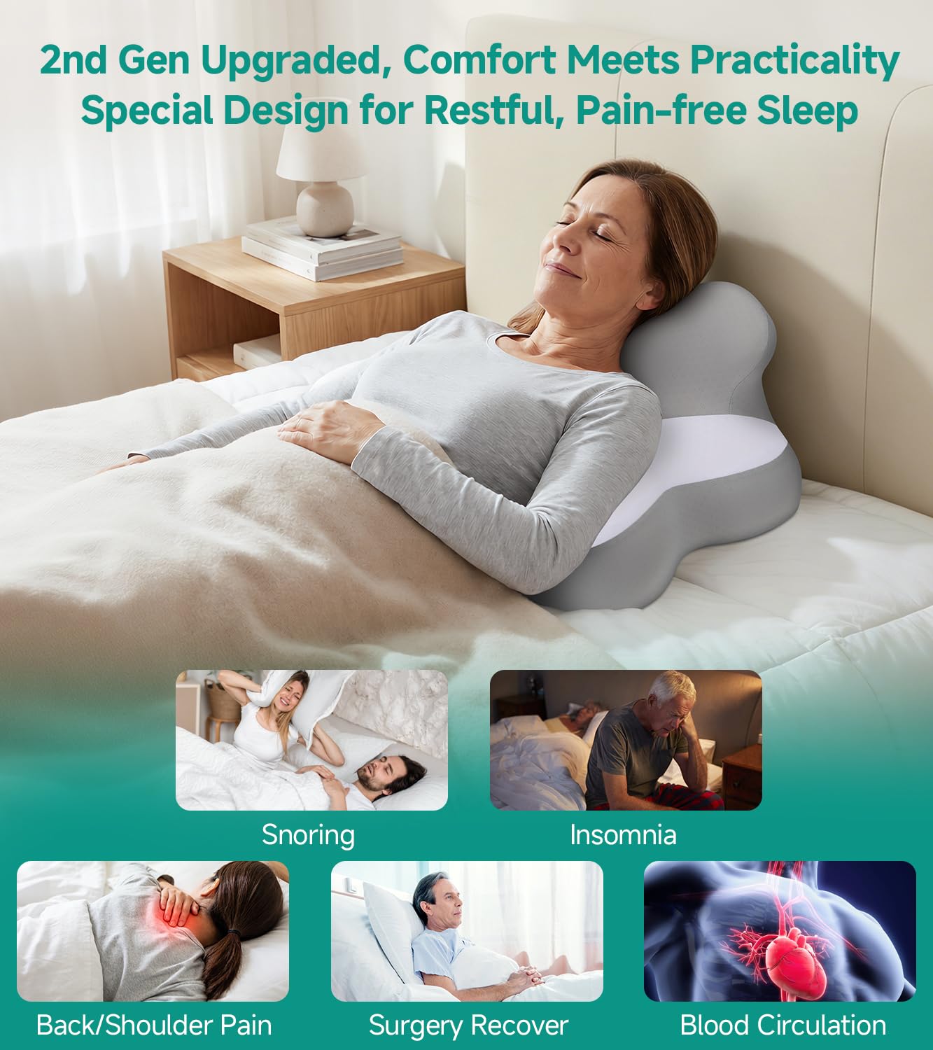 Bed Wedge Pillow for Headboard, 2026 Upgraded 2nd-Gen 10 Inch Memory Foam Wedges for Sleeping Apnea, Acid Reflux, Snoring & Back Pain Relief, Cervical Neck Pillows, Ergonomic Pillow for Couch or Floor