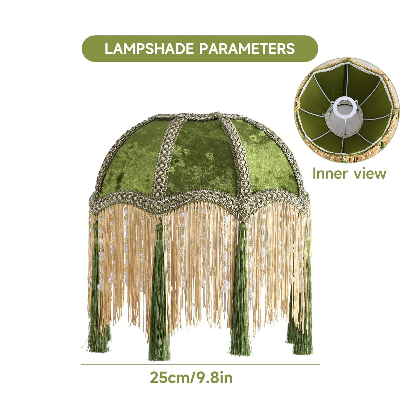 xiaojuande-Lampshade with tassels, Premium Classic Victorian, Style Bell Shape Scallop velvet top replacement lamp,9.8“Width 11.3”height(olive green)