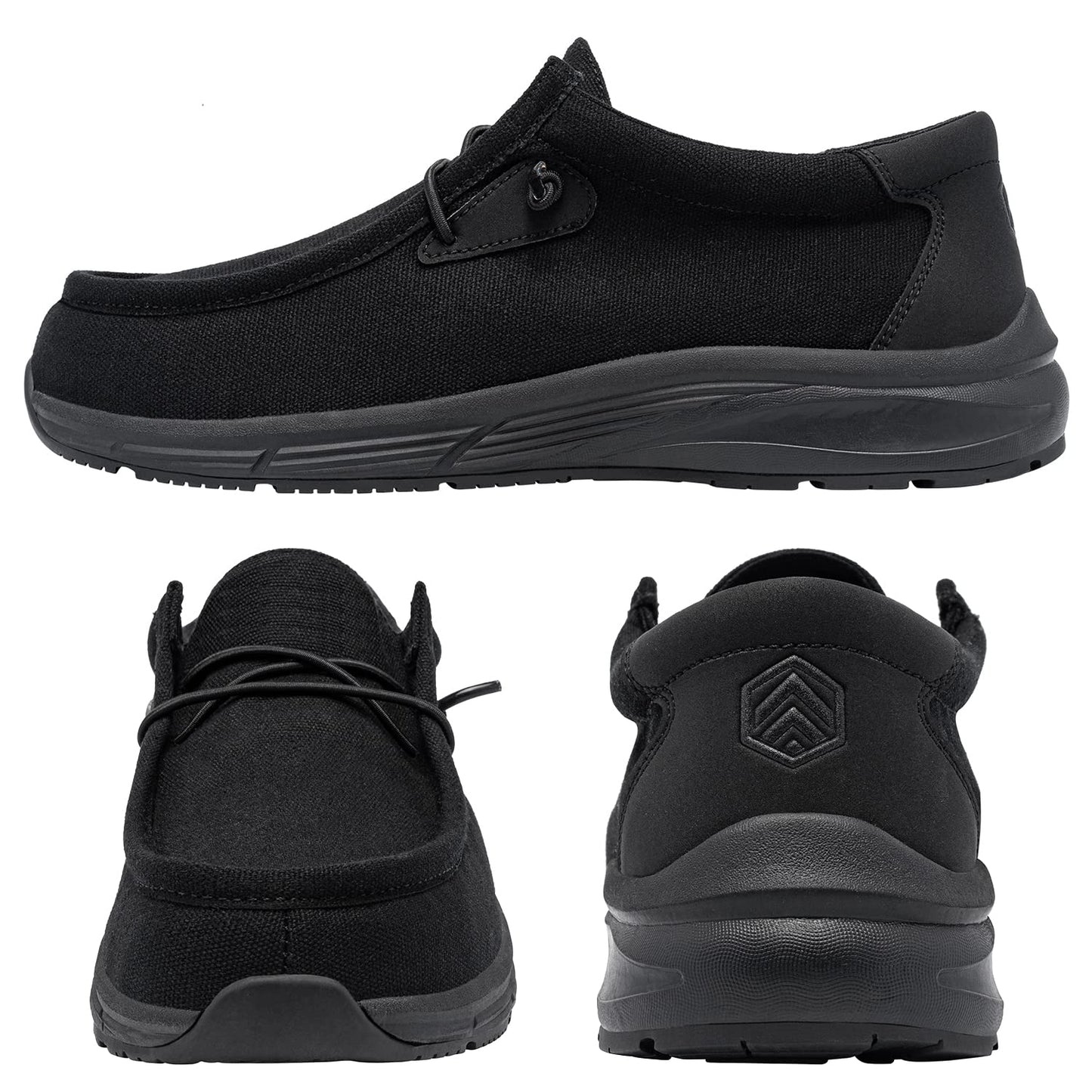 LARNMERN Men Slip On Work Shoes Non Slip Shoes Food Service Loafers Kitchen Chef Shoes Slip Resistant Memory Fishing Driver Boat Shoes Canvas Casual Walking Shoes /10.5US/Black