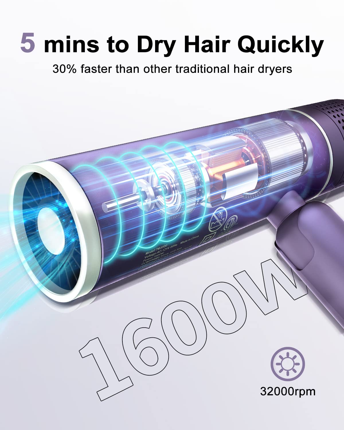 7MAGIC Foldable Hair Dryer, Powerful Ionic Blow Dryer for Fast Drying, Travel Hair Blow Dryer with Storage Bag, Lightweight Portable Hairdryer for Women, Cold/2 Heating/2 Speed Settings, Purple