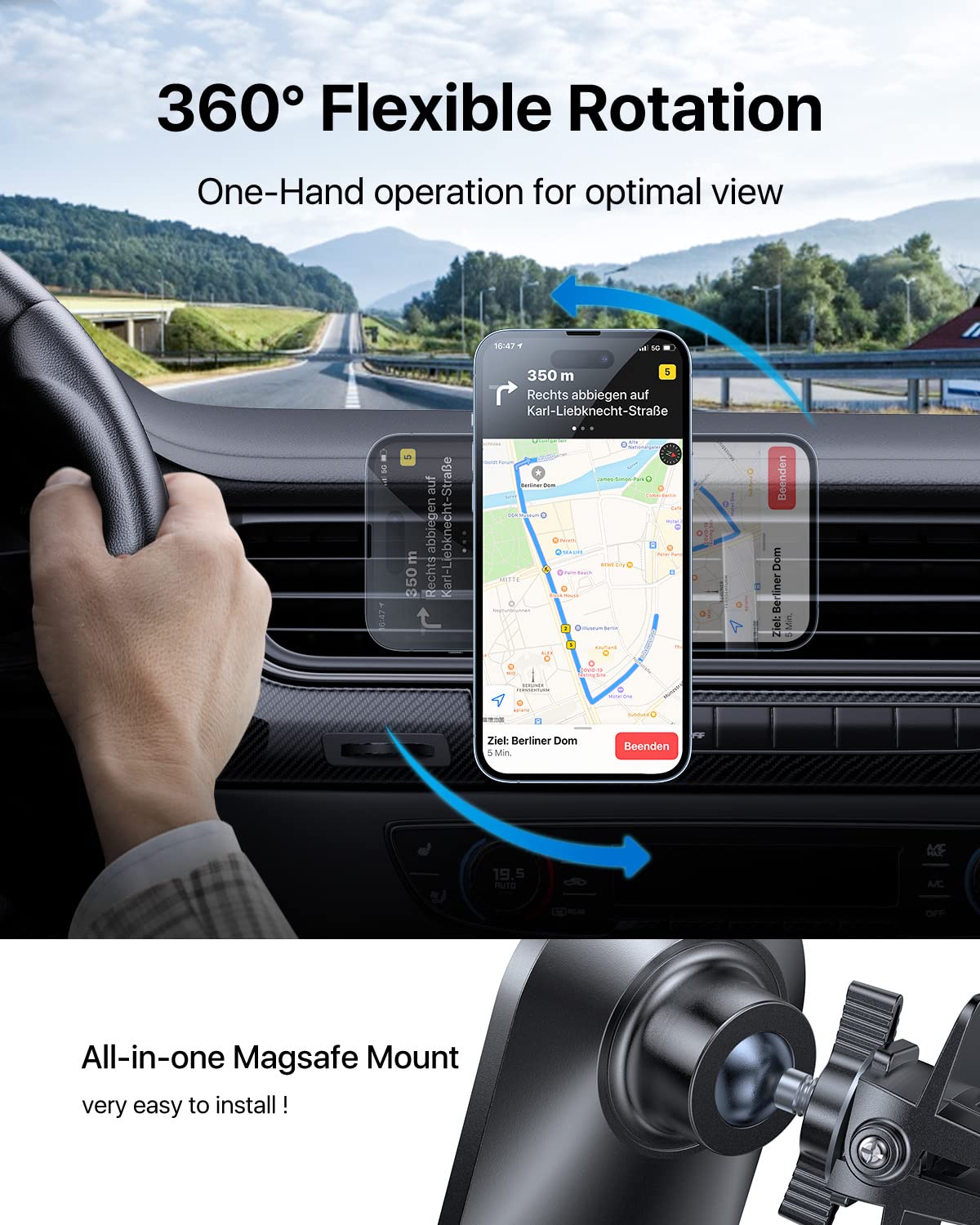 andobil Upgraded for MagSafe Car Mount Pro [Strongest Magnet, Big Phone Friendly] Magnetic Phone Holder for Car Vent Stable Cell Phone Car Holder Mount for iPhone 16 15 14 13 Pro Max Samsung S24 S23