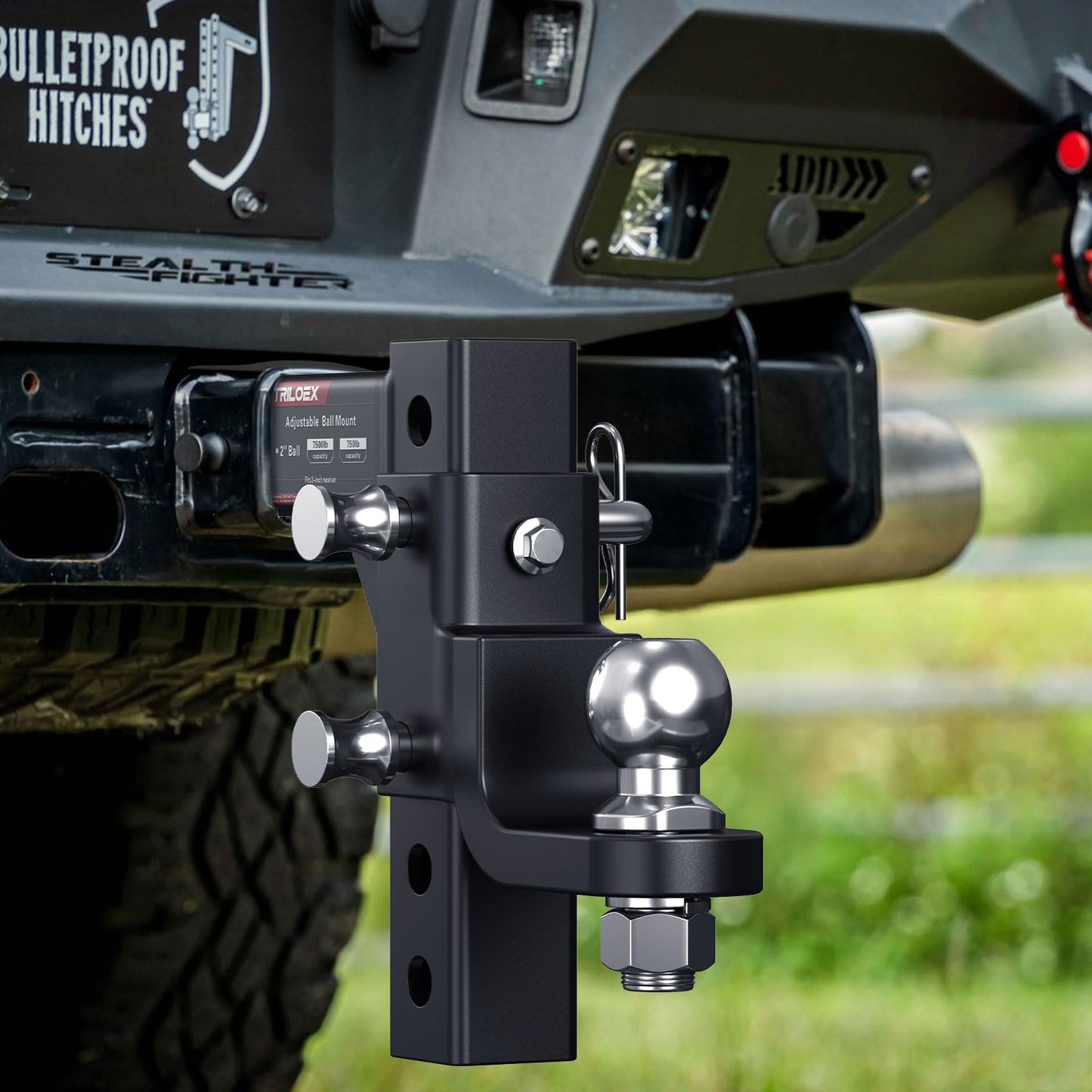 Adjustable Trailer Hitch Ball Mount, Fits 2" Receiver, 2" Tow Ball, 9-1/2" Drop&8-1/4" Rise, 7500lbs Heavy Duty Hitch with Screw-in Locking Pin