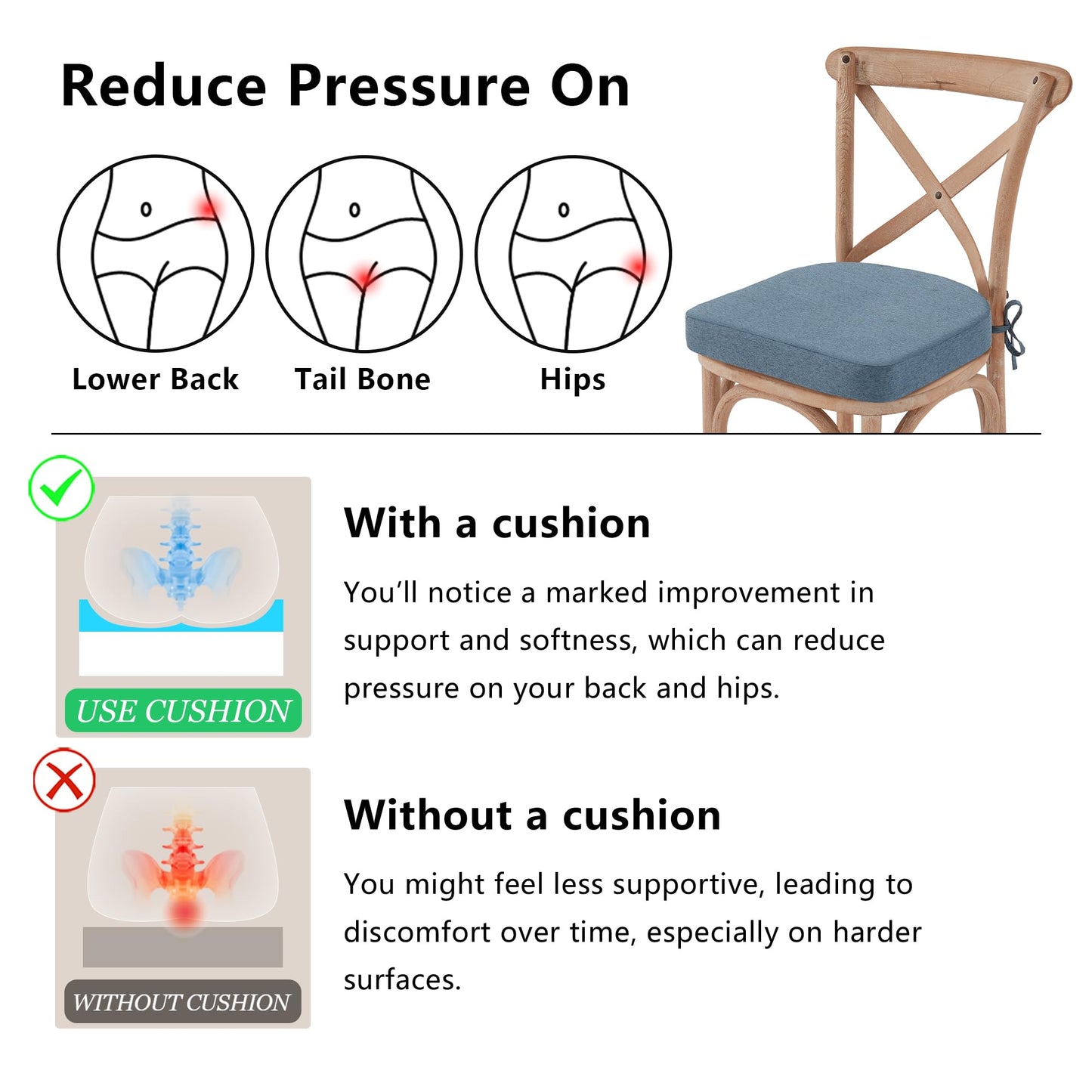 Nordjager Chair Cushions for Dining Chair Seat Set of 4, Memory Foam Chair Pads Help You Relief from Sedentary Discomfort in The Office or Kitchen and Dining Rooms(17" x 16" x 2.5", Blue)