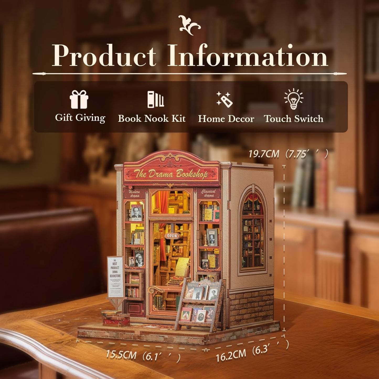 Fsolis Book Nook Kit - DIY Miniature House Kit for Adult Mini House Tiny Home Building Craft Kit Bookshelf Nook Decor Gifts for Book Lovers(The Drama Bookshop)