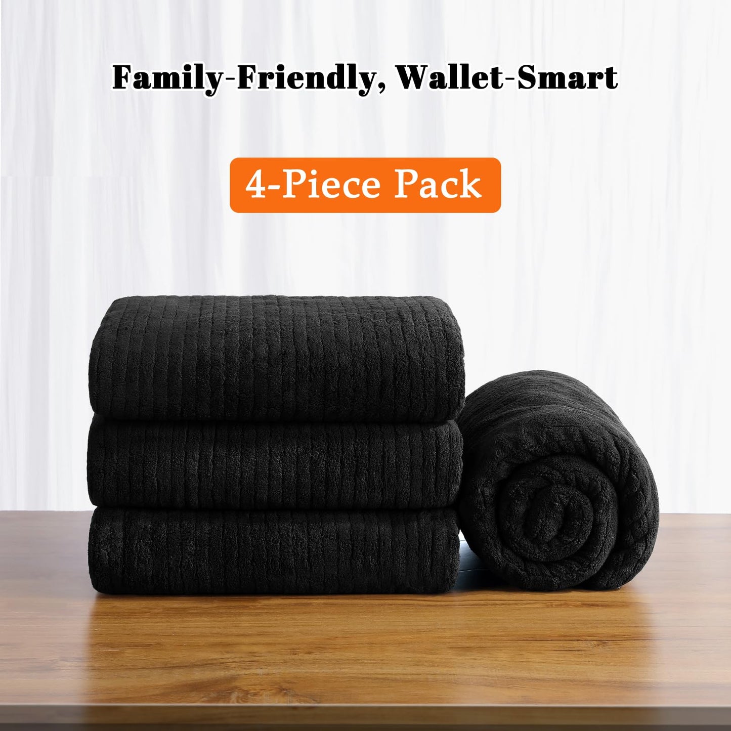 Lunoku Bath Towels Set of 4 Extra Large 35 x 70 Inches,Luxury Thick High Absorbent and Quick Dry Bath Sheet,Ultra Soft Microfiber,Bathroom,Beach,Yoga,Sport,SPA,Fitness (Black)