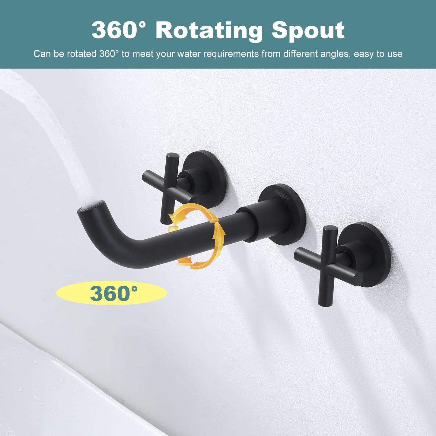 Matte Black Bathroom Faucet, ARCORA 2 Handle Wall Mount Bathroom Faucet and Rough-in Valve Included, Vessel Sink Faucet Wall Mounted