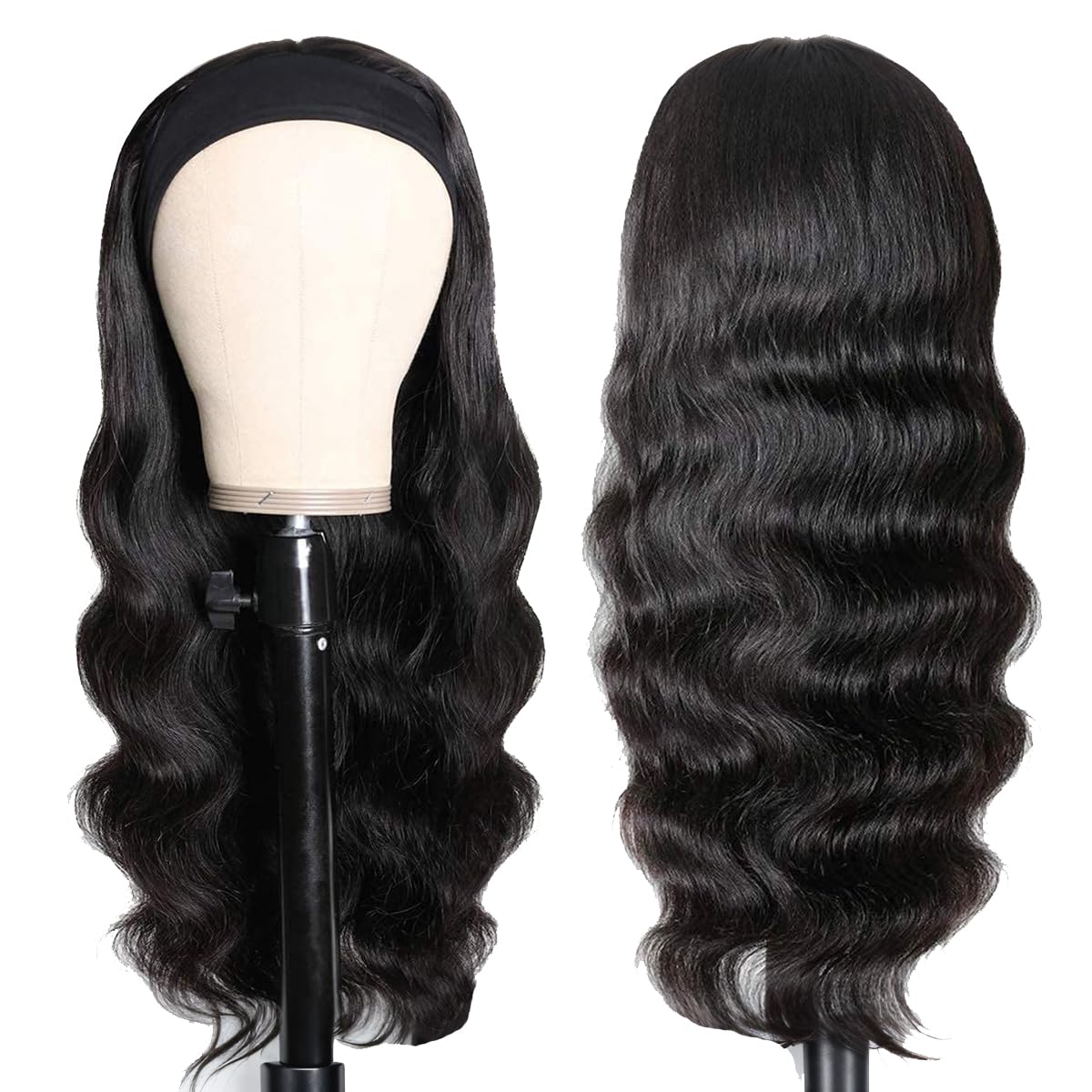 olimaruly Headband Wig Human Hair Body Wave Headband Wigs for Black Women 18 Inch Brazilian Virgin Hair Glueless None Lace Front Wig Human Hair Headband Wig 150% Density Natural Color