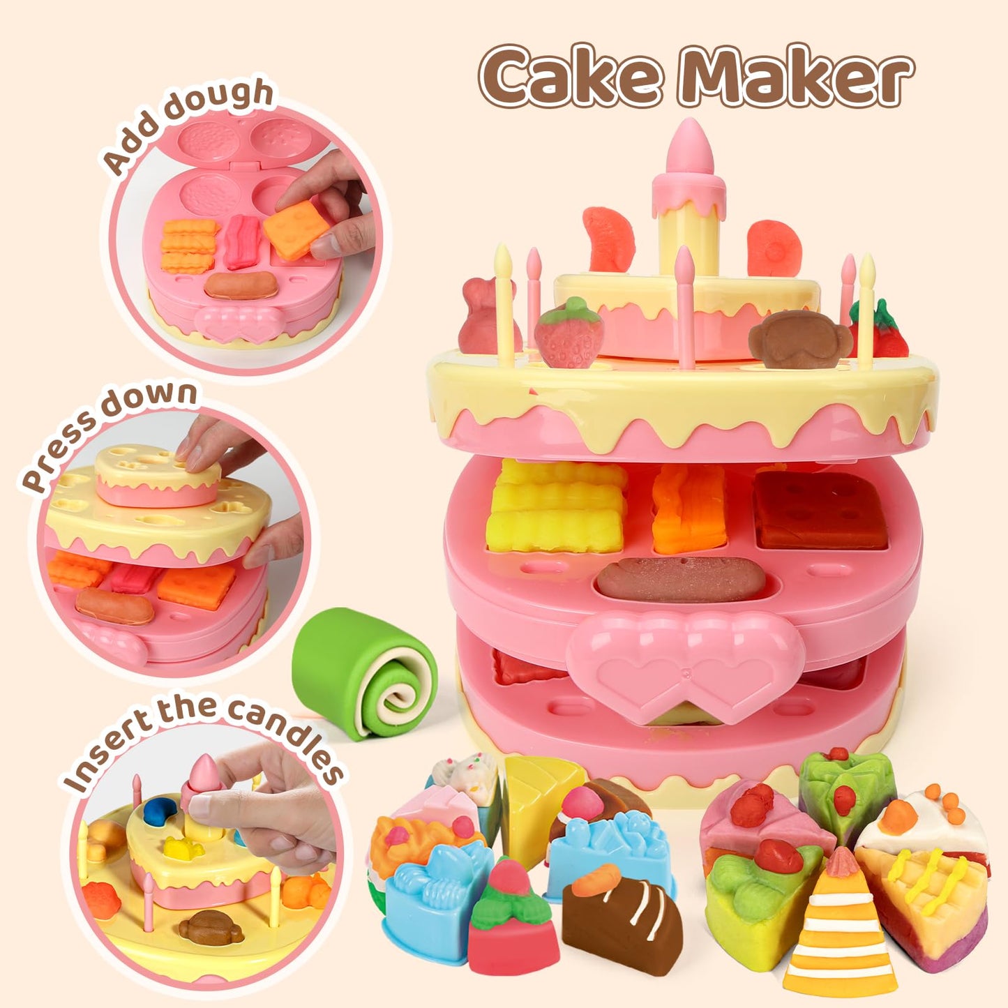 Aprilwolf - 70 Pieces 4 in 1 Set for Kids Ages 3-4-8, Dough Tool Kit for Crafts, Ice Create, Noodles, Burgers, Cake, Kitchen Creations, Kids Toys