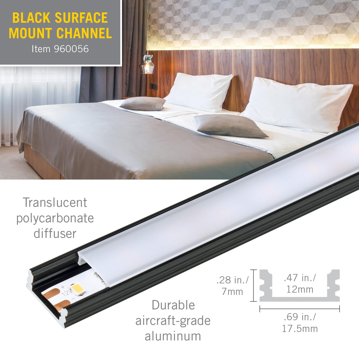Armacost Lighting LED Tape Light Mounting Channel, Surface Mount, Black 5-Pack 960056