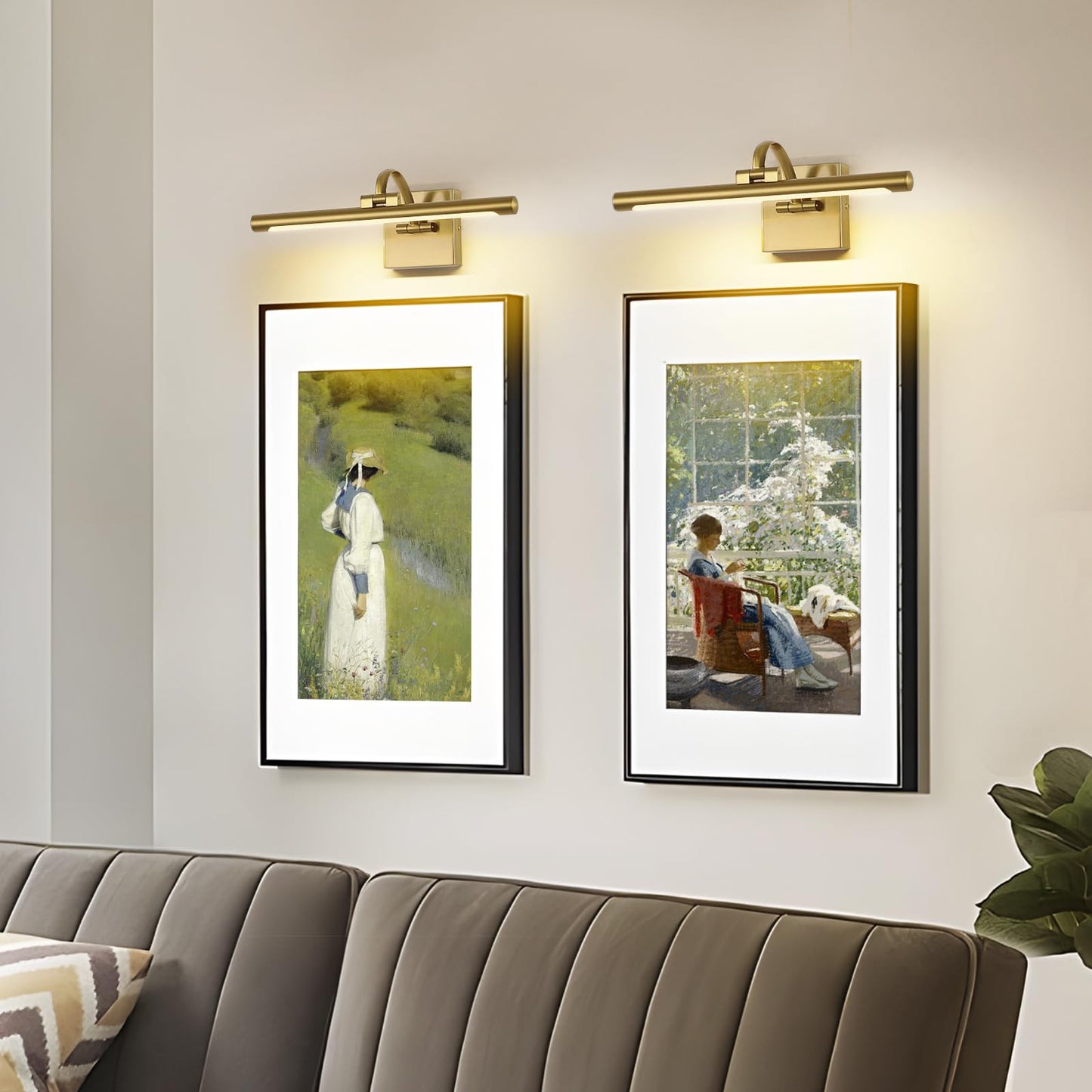 DESOOP Brass Picture Lights for wall Hard-Wired LED Picture Lighting Dimmable Art Light Gallery Lighting for Wall Portraits Artwork 15.75 inch 7W Warm White