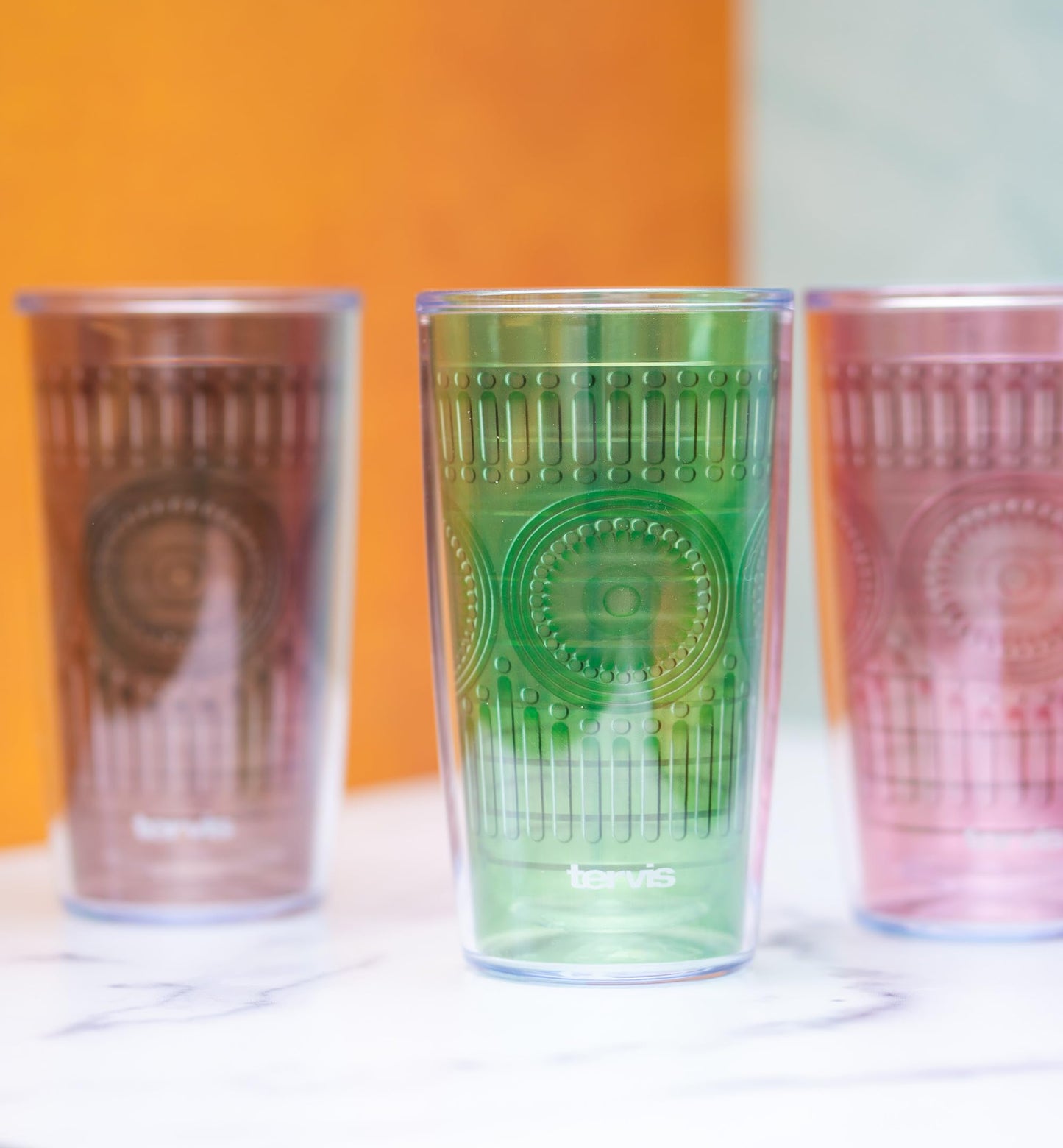 Tervis Romantic Embossed Hobnail Collection Made in USA Double Walled Insulated Tumbler Travel Cup Keeps Drinks Cold & Hot, 16oz 4pk, Assorted