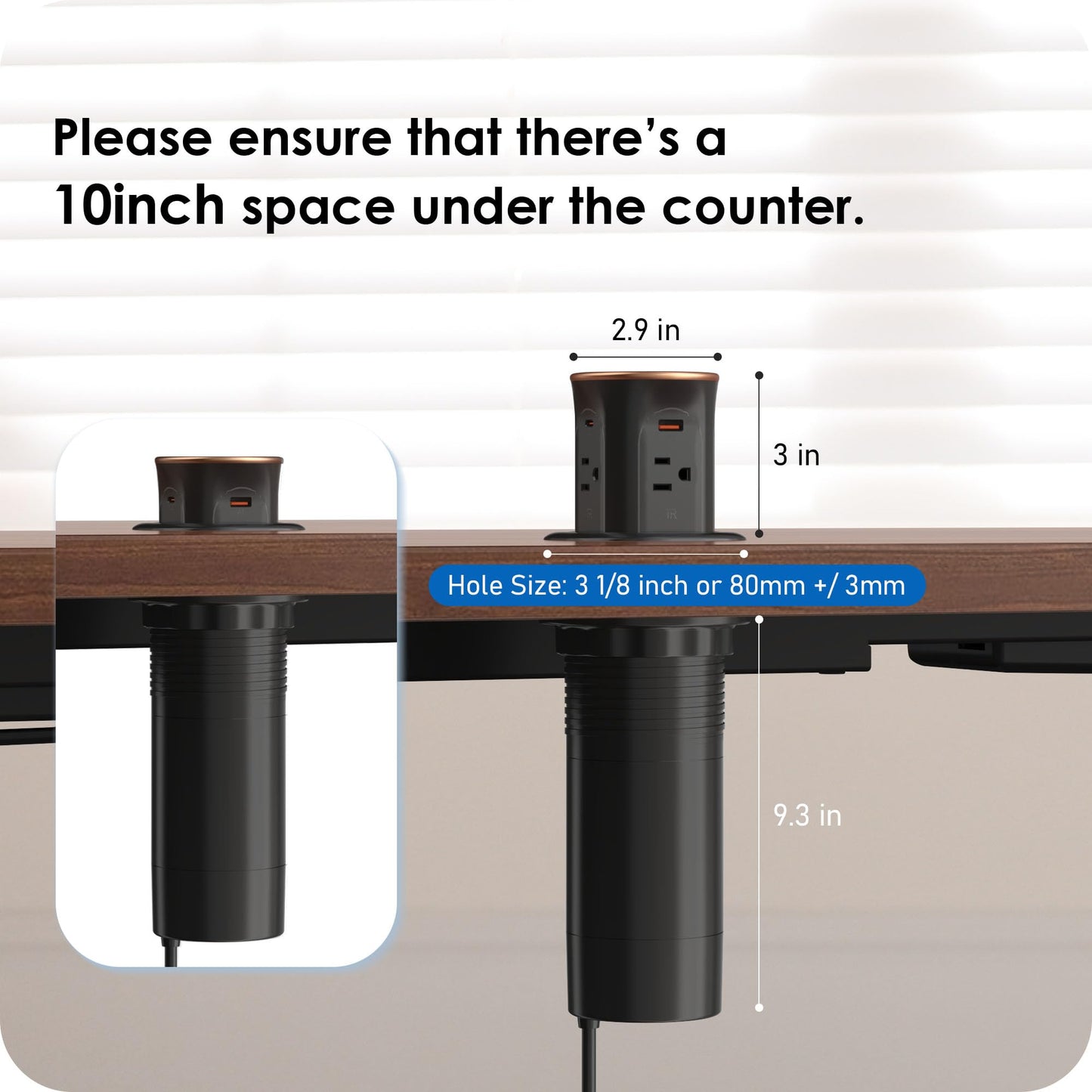 ANNQUAN Motorized Pop Up Countertop Receptacle with 15W Wireless Charger,Max 20W Power Delivery,3.15" Automatic Pop Up Electrical Outlet with 4 Outlets 4 USB Ports for Home Office Kitchen