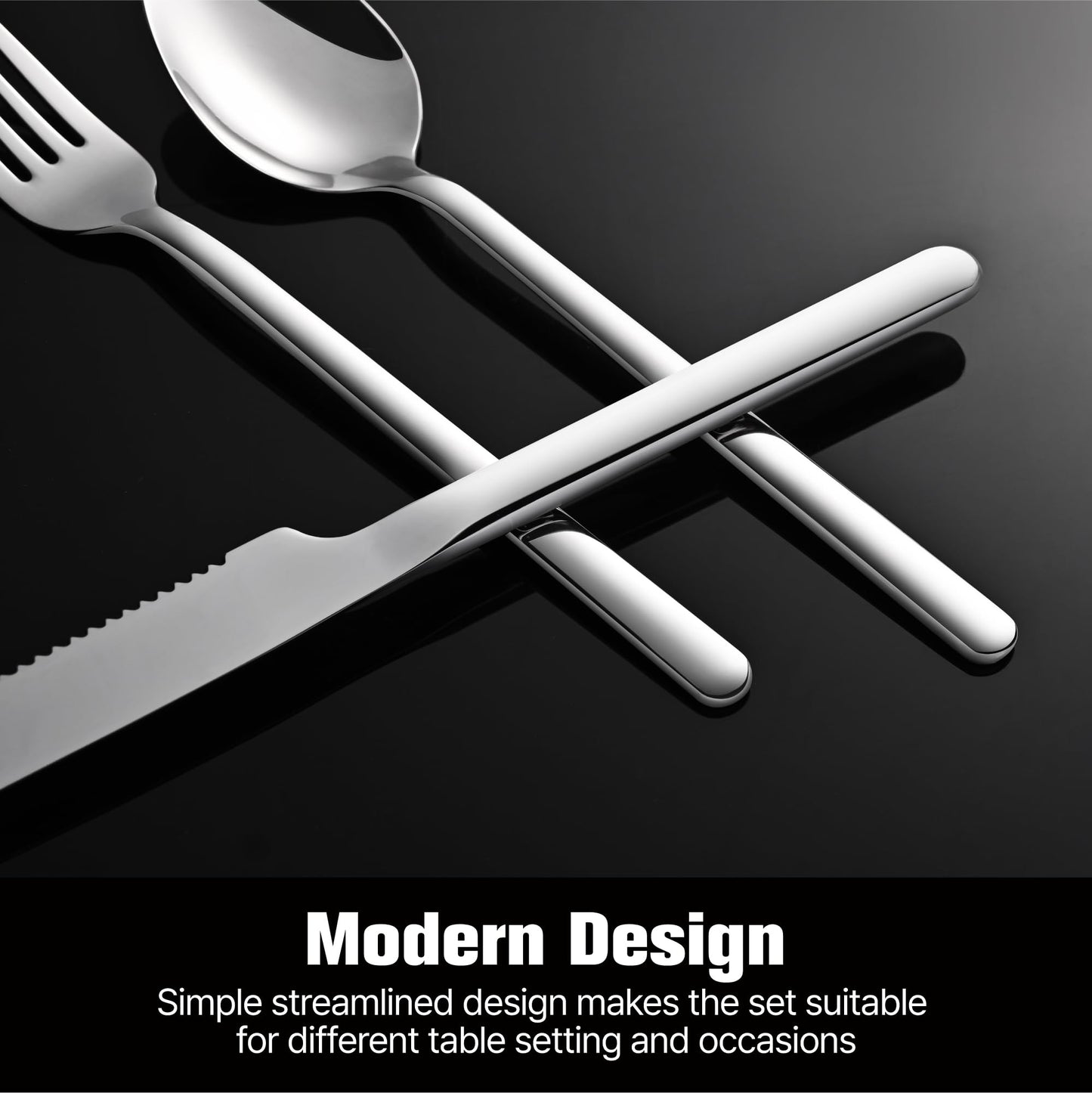 KINGSTONE 48-Piece Silverware Set with Steak Knives, Flatware Set for 8, Stainless Steel Tableware Cutlery Set for Home Restaurant, Mirror Finish,Modern Design