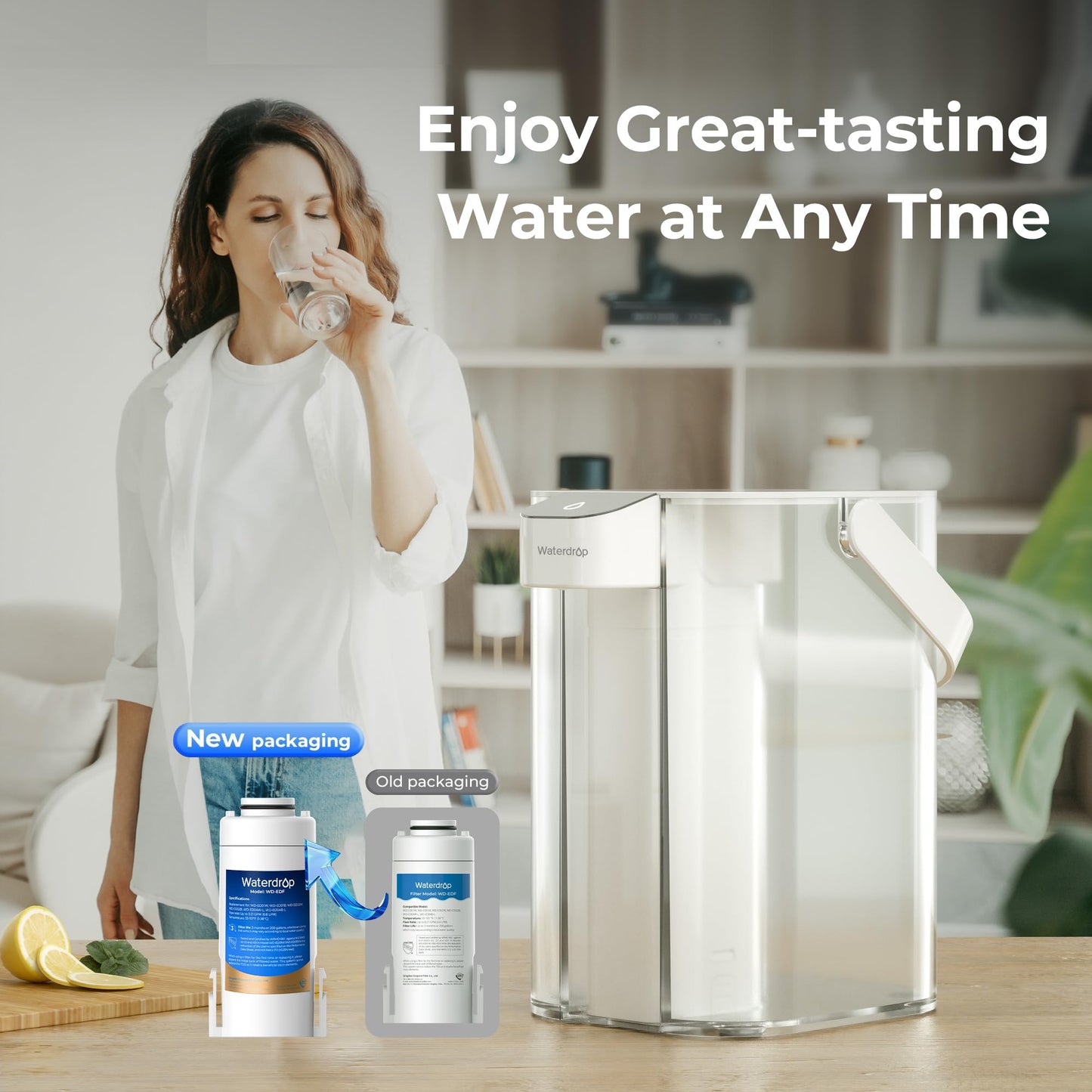 Waterdrop WD-EDF Replacement Filters for Waterdrop Electirc Water Filter Pitcher 𝐖𝐃-𝐄𝐃𝟎𝟏/𝐄𝐃𝟎𝟐/𝐄𝐃𝟎𝟒/𝐄𝐃𝟎𝟏𝐀/𝐄𝐃𝐂𝟎𝟏, 3 Months or 200 Gallons, NSF/ANSI 401&53&42, 3 Filters