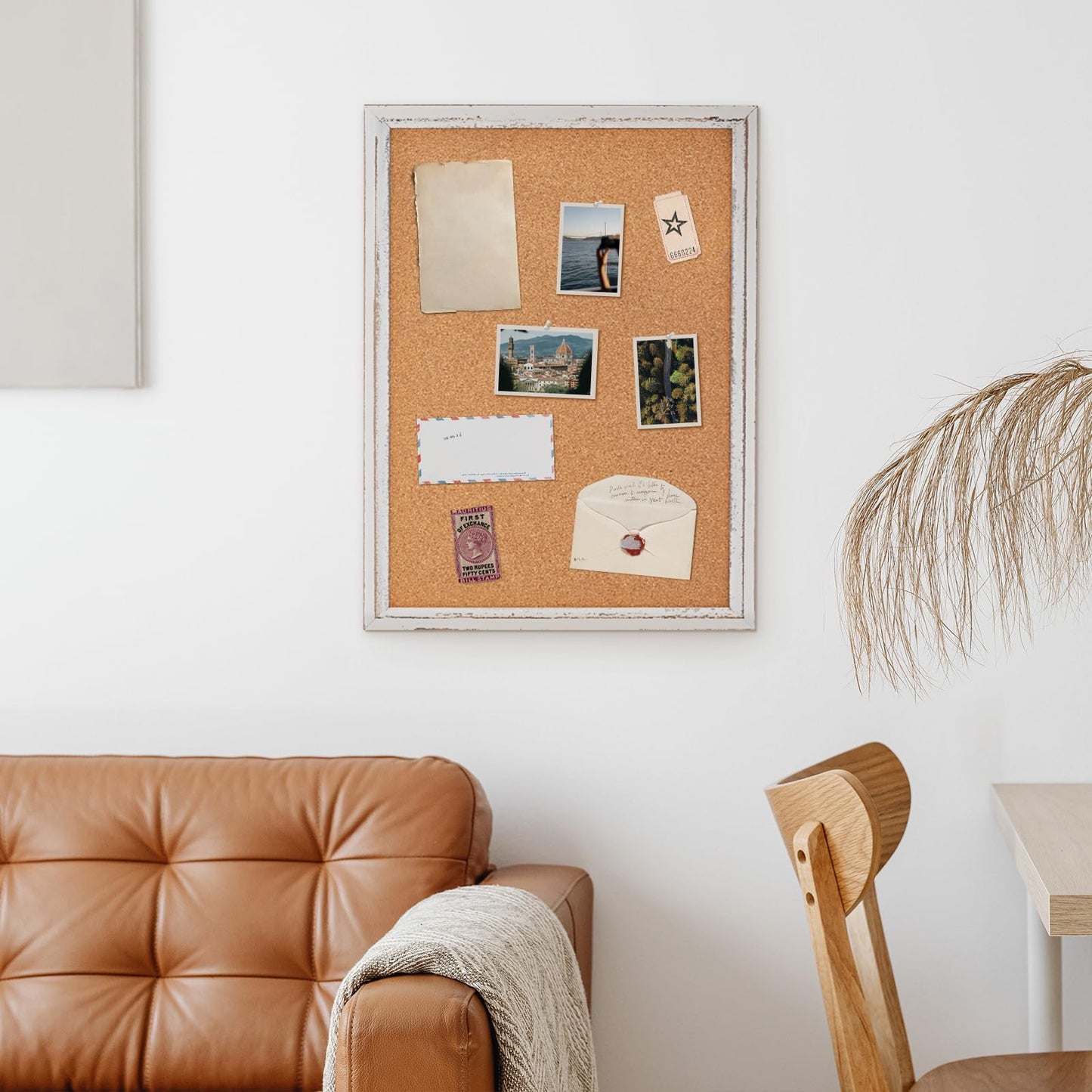 DOLLAR BOSS White Cork Board for Wall - 48 X 36 Inches, Rustic Wooden Frame Large Bulletin Board, Decorative Hanging Pin Board for Office & Home Decor