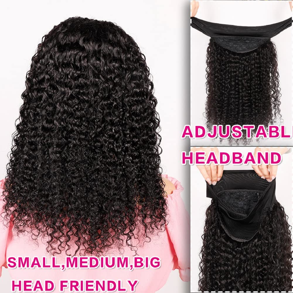 Smoothair Headband Wig Human Hair Kinky Curly Headband Wigs for Black Women Human Hair Wigs Glueless 20 Inch None Lace Front Wigs 150% Density (No Mixed)