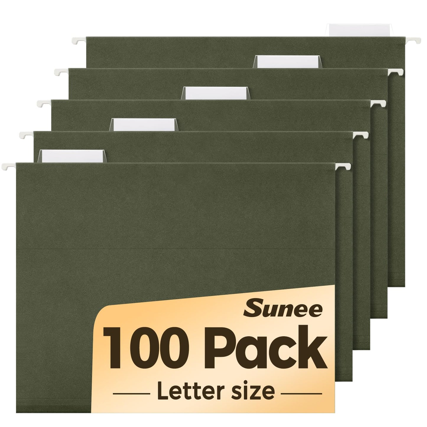 SUNEE Hanging File Folders, 100 Pack Reinforced Hang Folders Letter Size, Adjustable 1/5-Cut Tabs, Designed for Bulky Files, Filing Cabinet, Standard Green