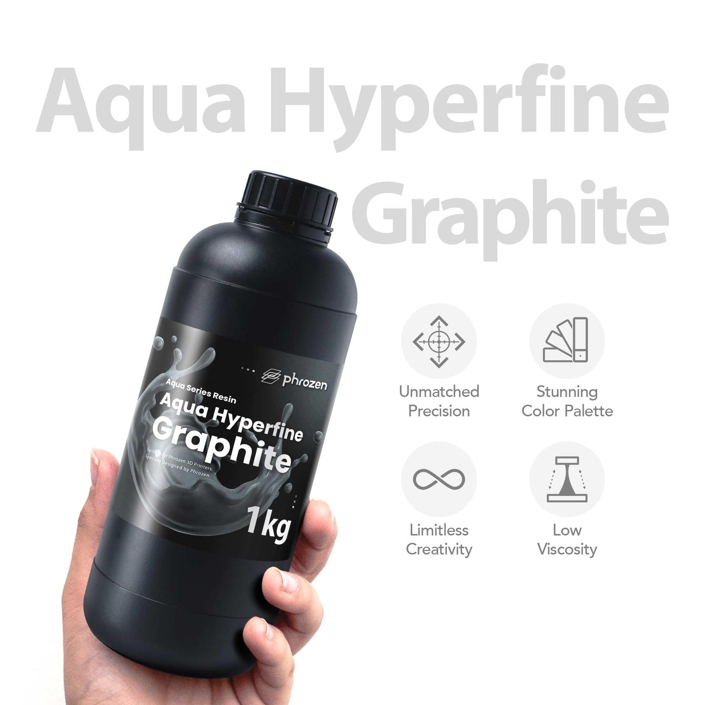 phrozen Aqua Hyperfine Photopolymer Resin for 9K, 12K or Higher Resolution 3D Printers, 405nm LCD UV-Curing 3D Printing with Low Shrinkage & Superior Precision, Smooth Surface Finish (Graphite, 1KG)