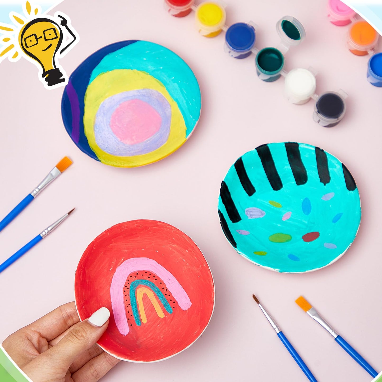 Kolldenn 4 Sets Jewelry Dish Making Kit DIY Paint Your Own Ceramic Arts and Crafts Kit Make Your Own Jewelry Bowls Gifts for Birthday Gift Ideas (Round Plate)