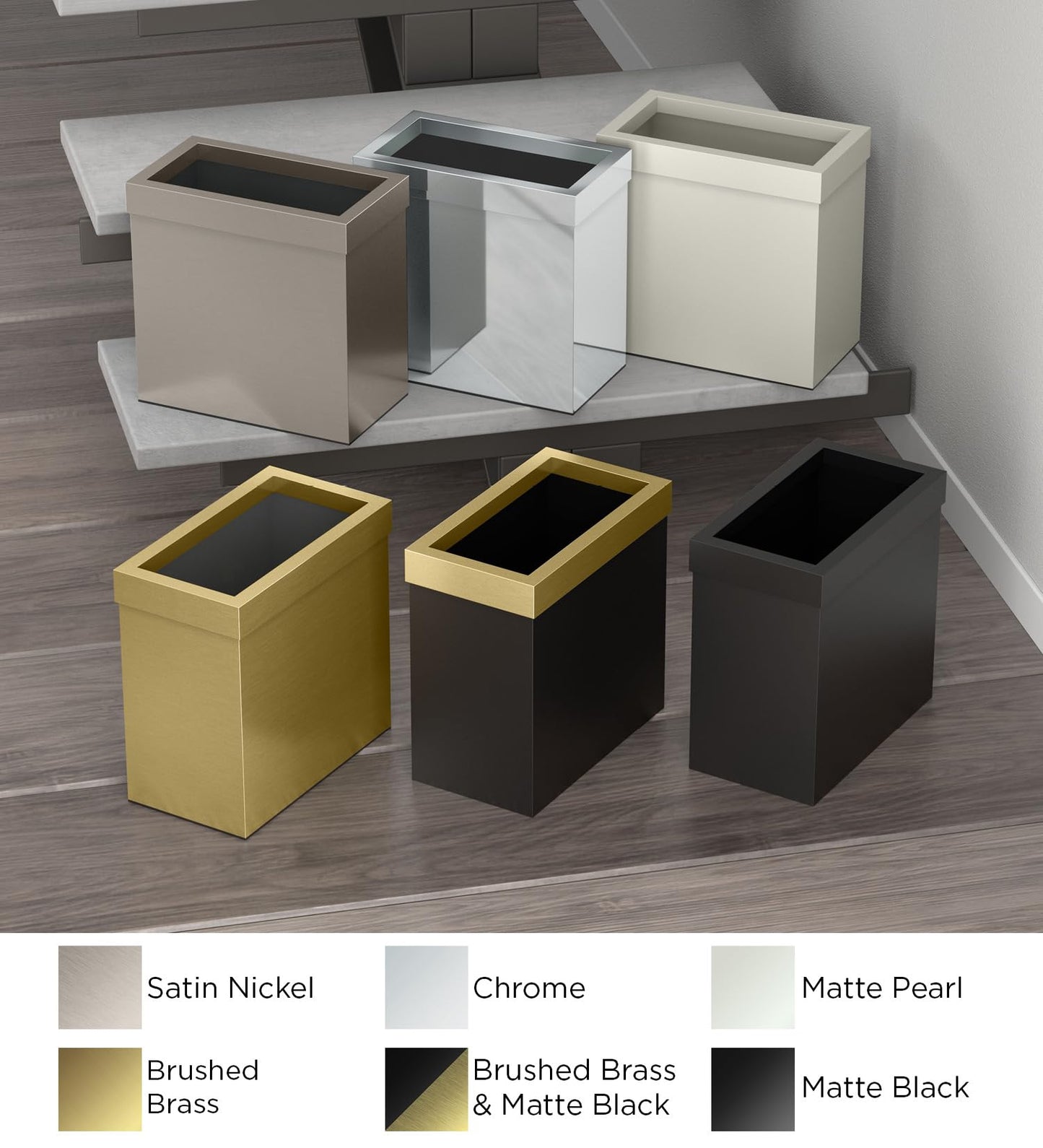 Gatco Modern Rectangle Wastebasket, Chrome - Stainless Steel Trash Can with Removable Lid, Leakproof, 3 Gallon Capacity for Bathroom, Bedroom, Kitchen, or Office