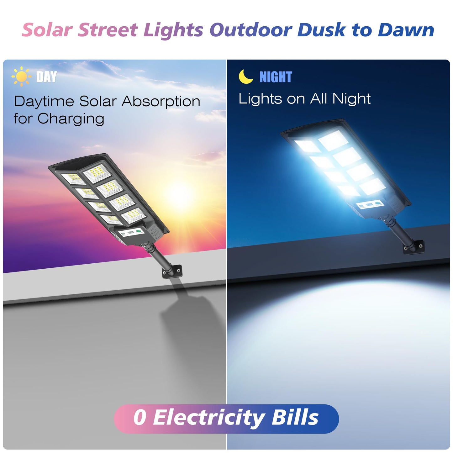 WYWNA Solar Street Lights Outdoor Waterproof, 6000K LED Dusk to Dawn Solar Light, Solar Flood Lights with Motion Sensor and Remote Control, Solar Parking Lot Lights 2-Pack