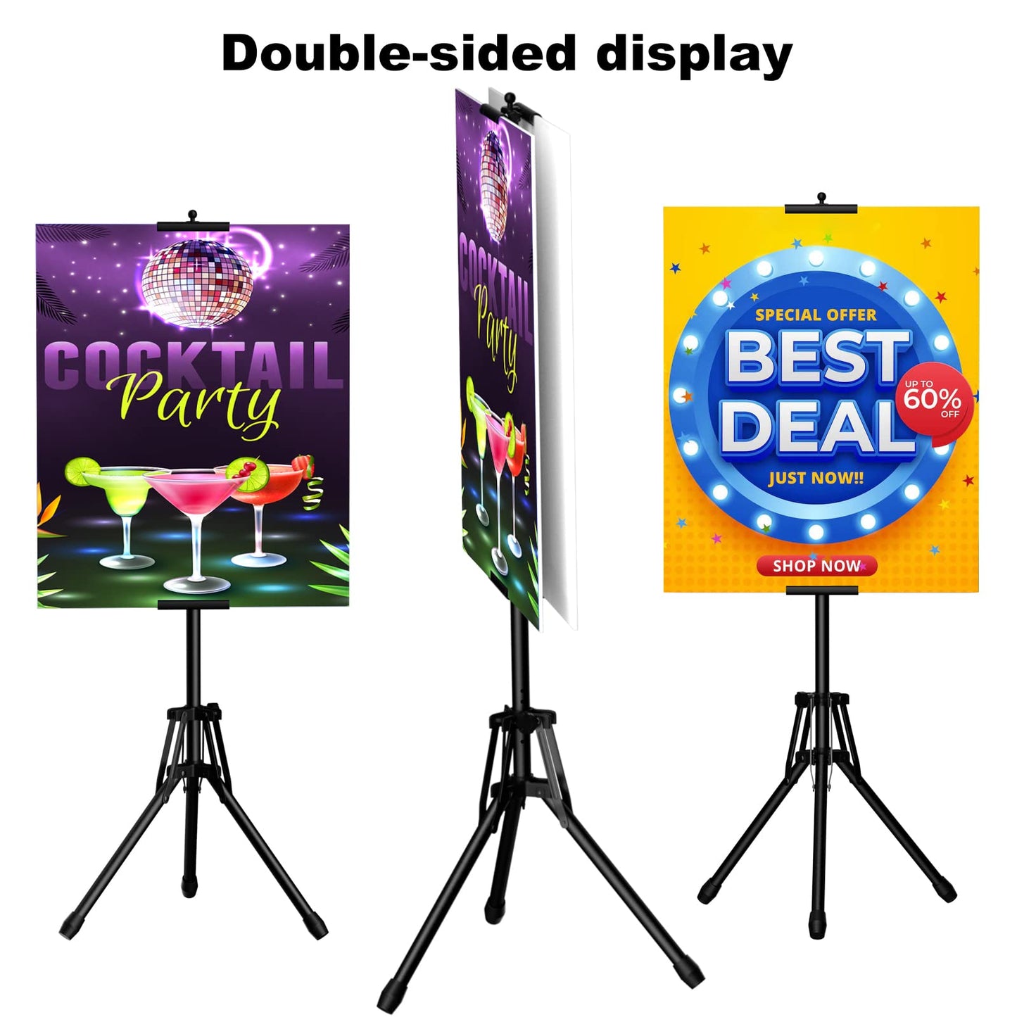 WHAUU Sign Stand,Double-Sided Advertising Display Tripod Sign Holder, Adjustable Pedestal Banner Stand Height Up to 79 in,Poster Stands for Wedding, Restaurant or Business(Poster not Included)