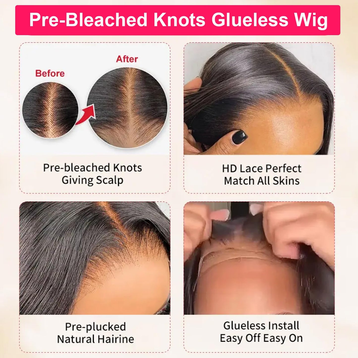 Queen Story Straight HD Lace Front Wigs Human Hair 6x5 Glueless Wigs Human Hair Pre Plucked Pre Cut 200% Density Wear and Go Glueless Wigs Human Hair 100% Remy Human Hair Wigs (20 Inch)