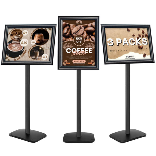 3Pcs Heavy Duty Pedestal Sign Holder for Display, 11 x 17 inches Adjustable Floor Standing Sign Holder with Weighted Base , Sign Stand for Indoor/Outdoor Advertising，Black