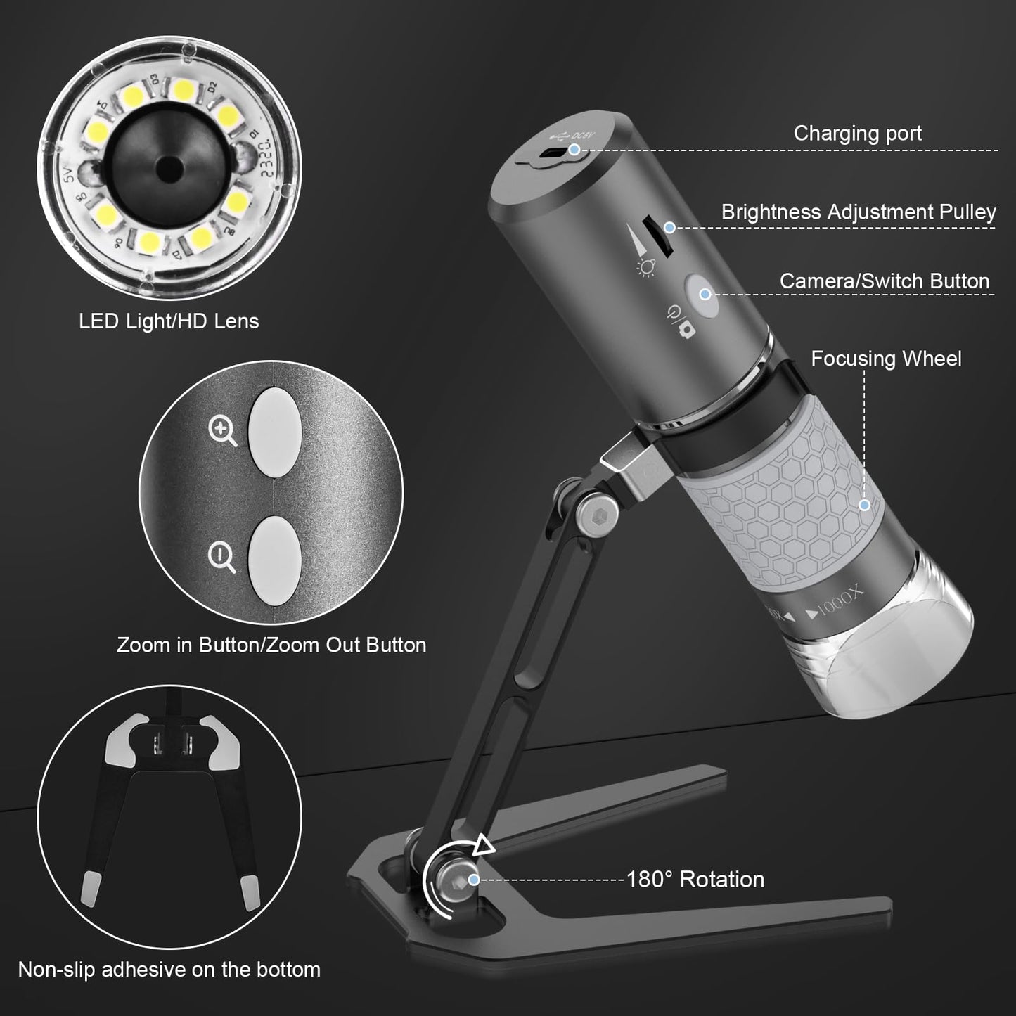 Bysameyee 4K HD Wi-Fi Wireless Digital Microscope Camera Magnifier, Compatible for iPhone, iPad, Android Phones and PC