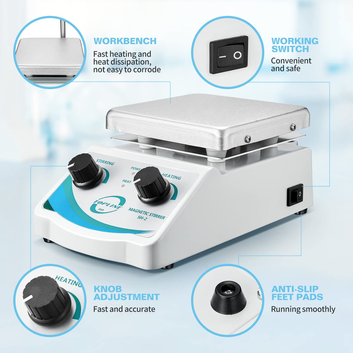 SH-2 Hot Plate Magnetic Stirrer Mixer Dual Control with 1 inch Stir Bar (New Style)