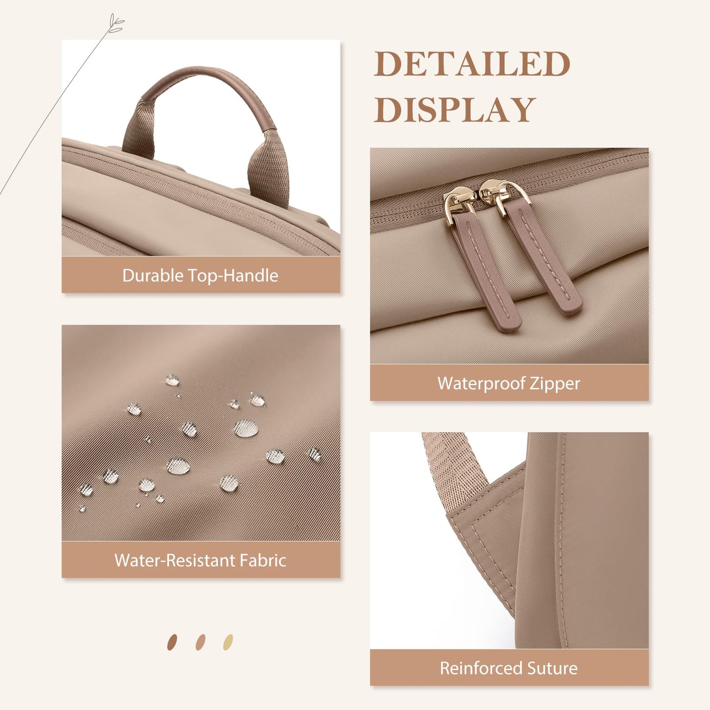 GOLF QUALITY Travel Backpack for Women Personal Carry On Bag Business Weekender Hiking Multilayer Laptop Bag,16 Inch,Champagne Brown